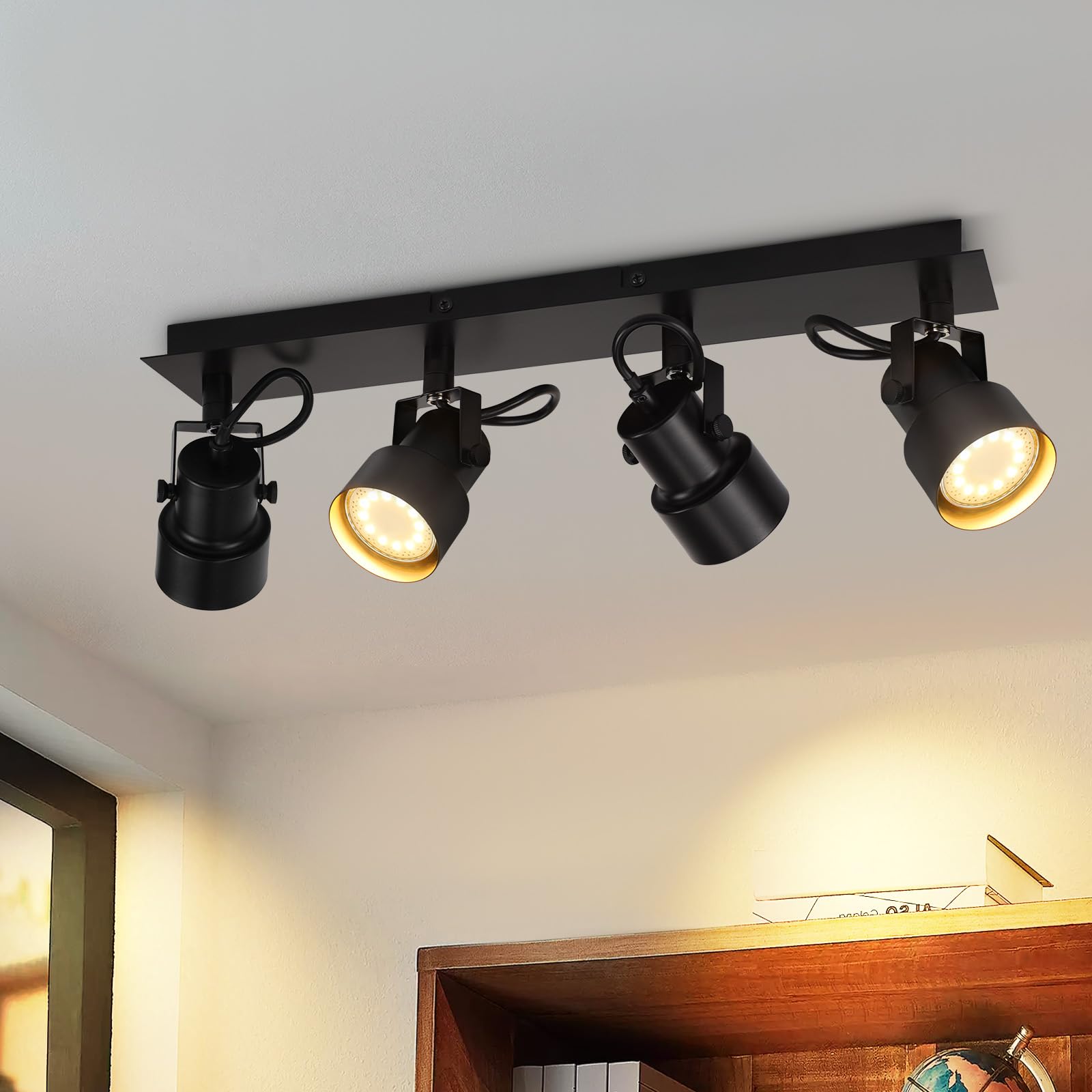 Cbjktx Faretto da Soffitto 4 Luci Orientabili, Nero