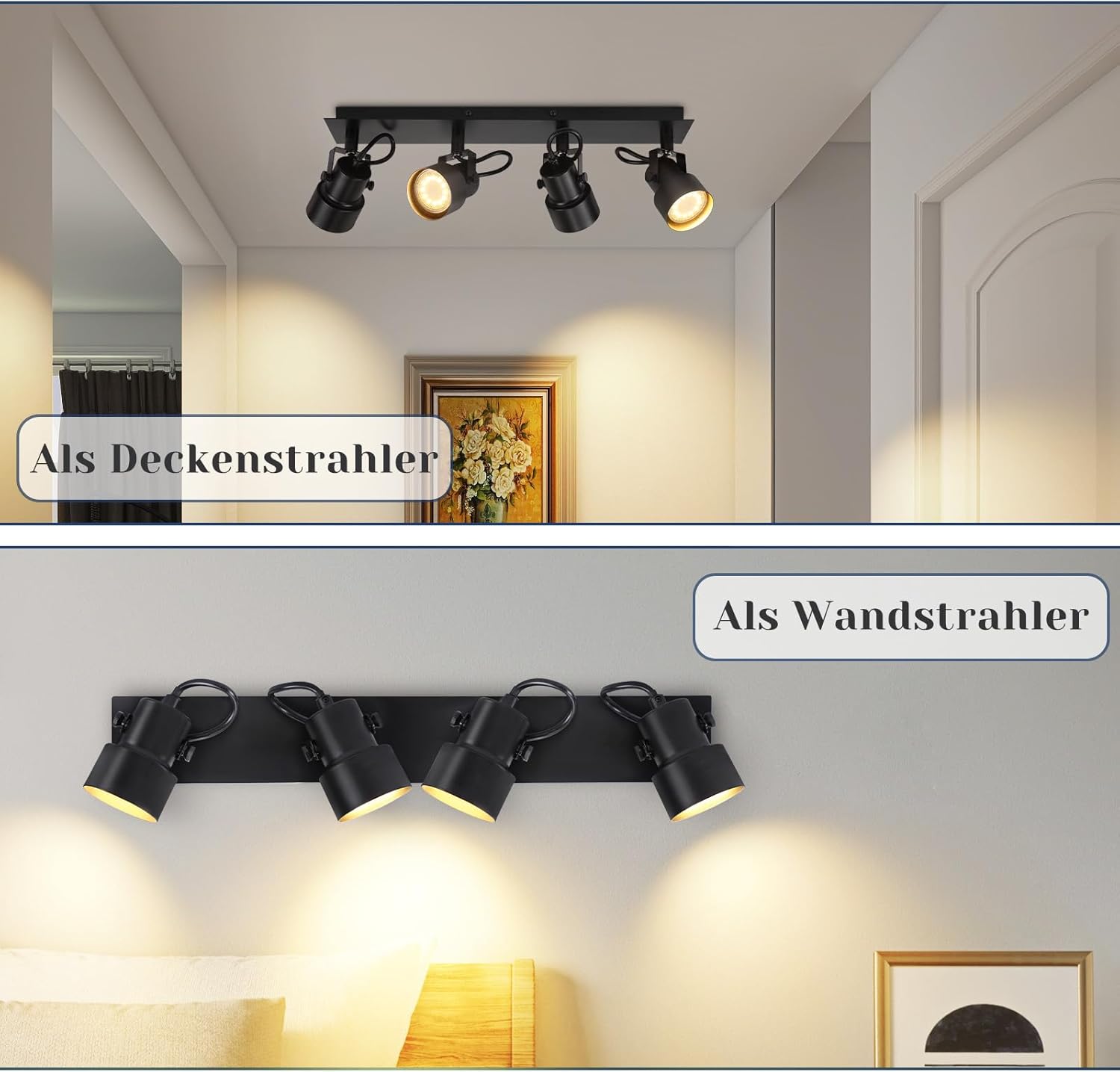 Cbjktx Faretto da Soffitto 4 Luci Orientabili, Nero - immagine 3