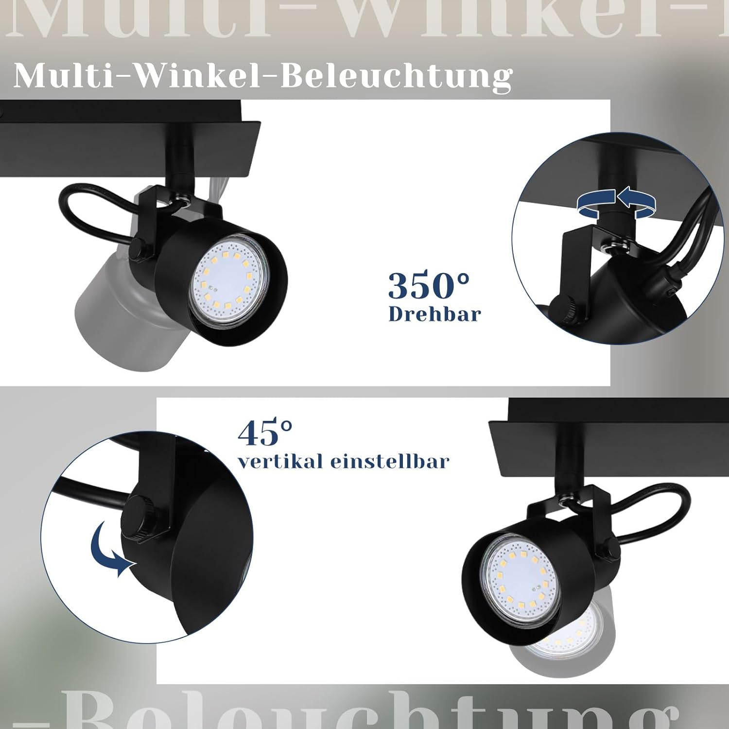 Cbjktx Faretto da Soffitto 4 Luci Orientabili, Nero - immagine 4