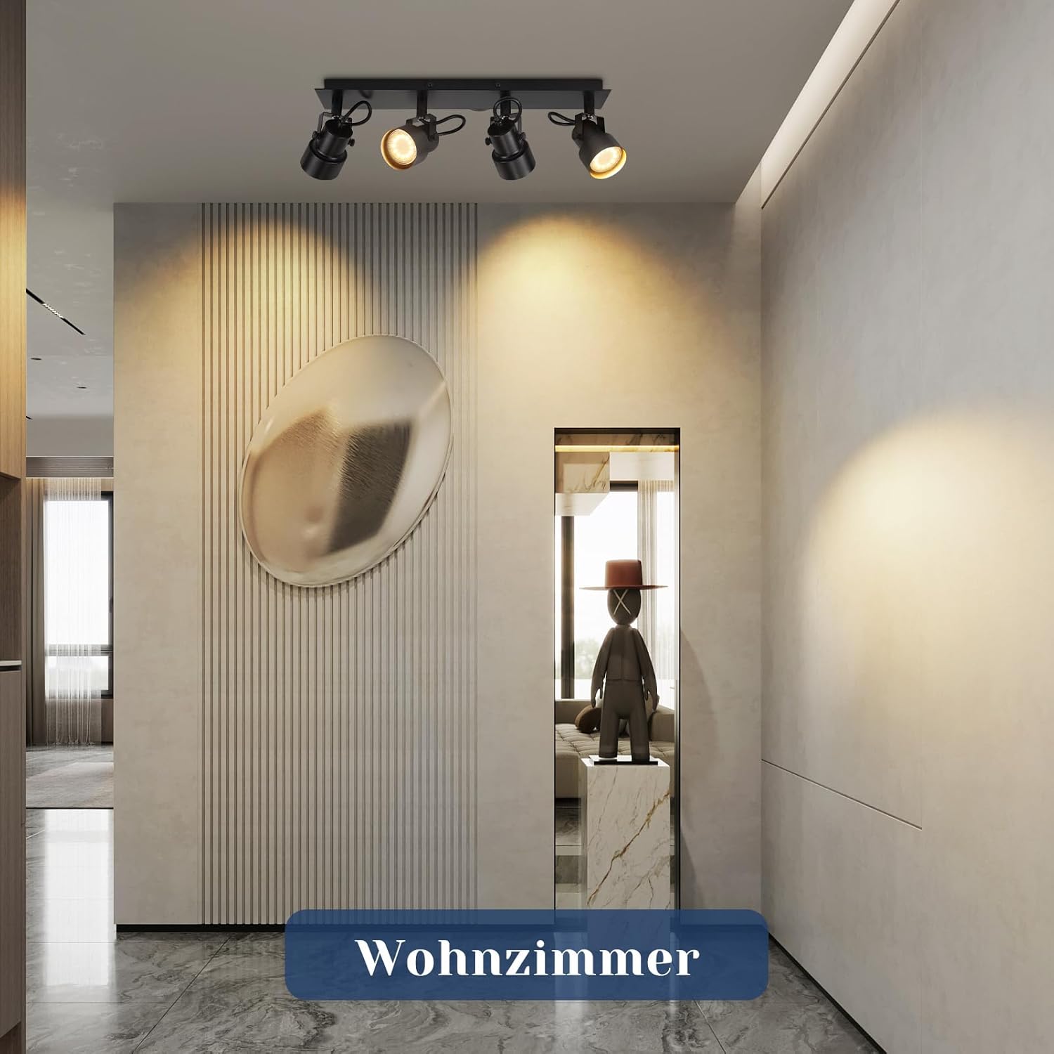 Cbjktx Faretto da Soffitto 4 Luci Orientabili, Nero - immagine 7