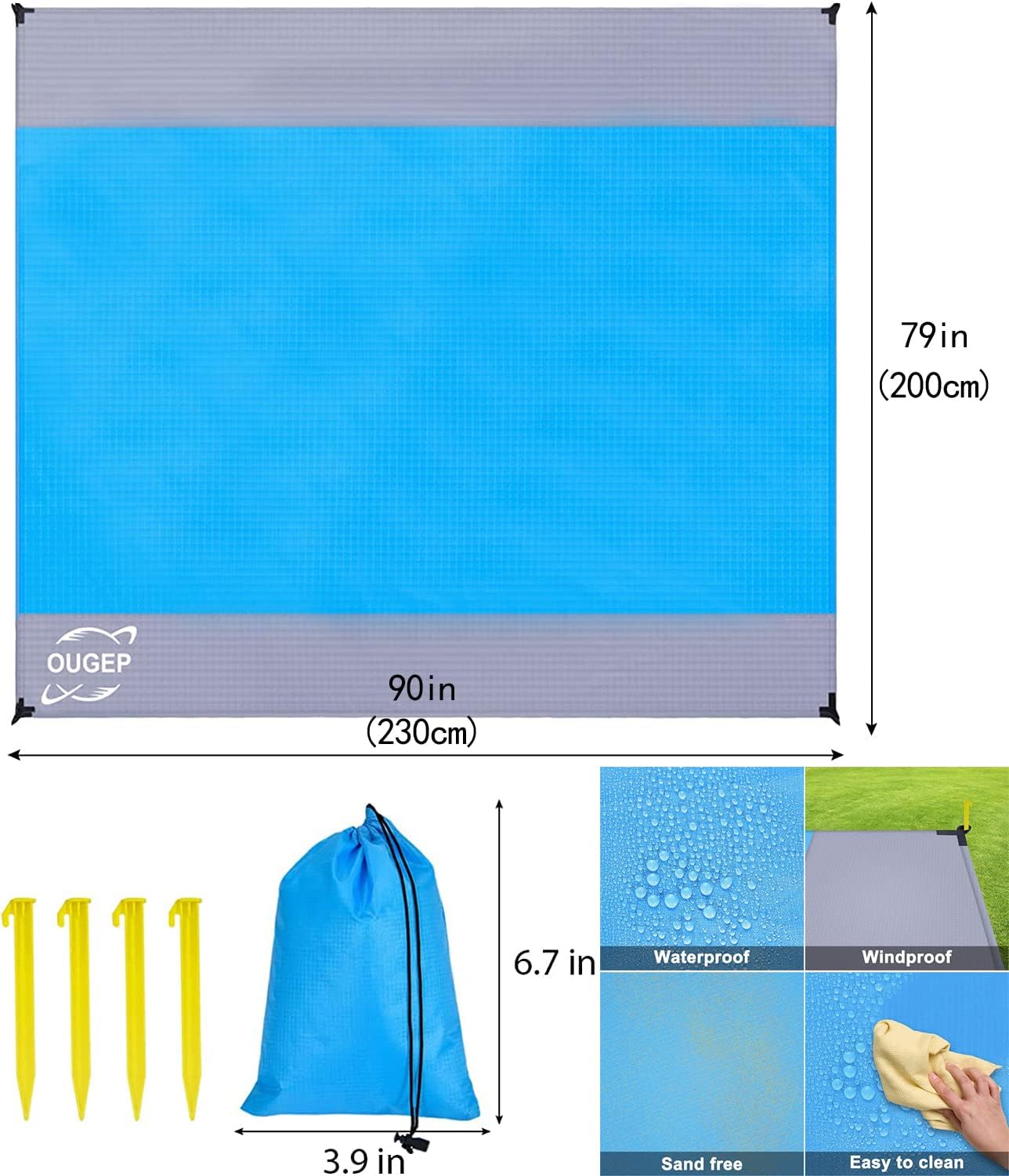 Ougep Coperta da Spiaggia Impermeabile 230x200cm - immagine 3