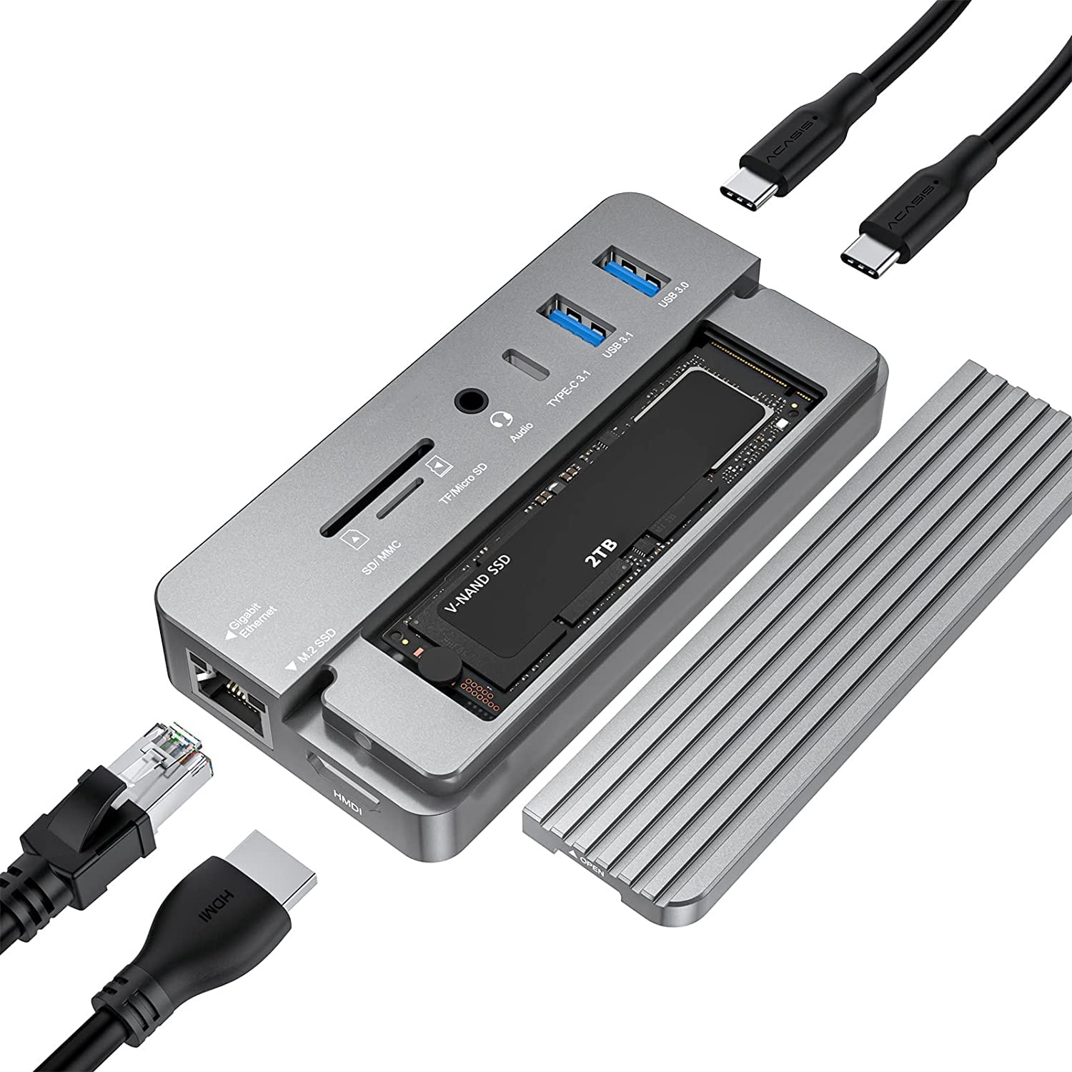 Hub USB-C 10 in 1 con Custodia per SSD M.2, Grigio