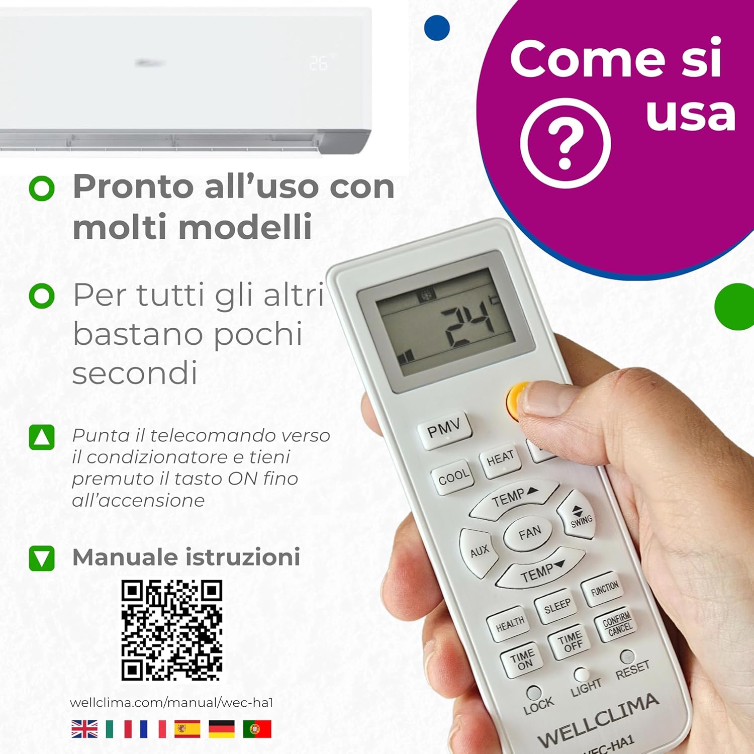Wellclima WEC-HA1 Telecomando Condizionatori - immagine 3