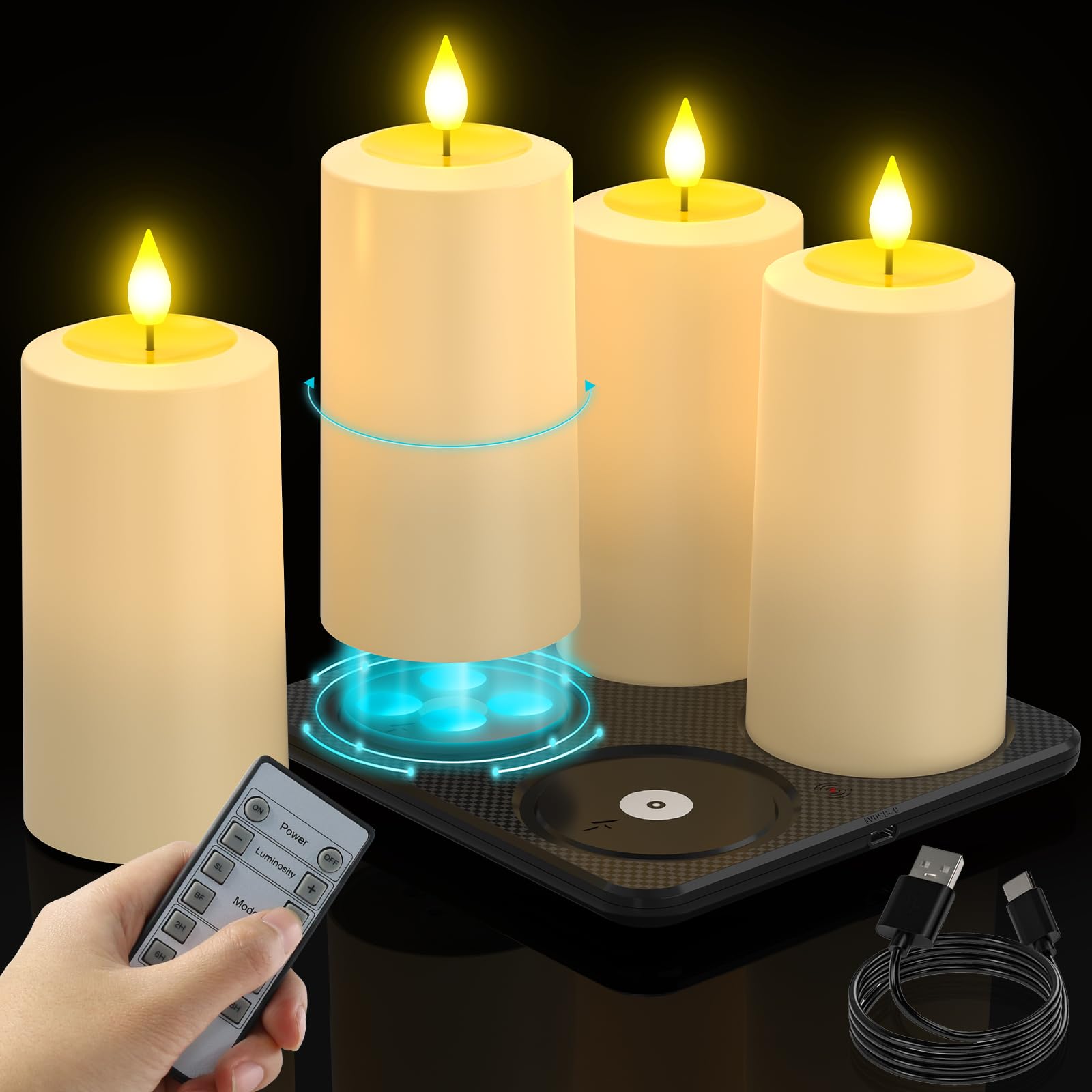 SoulBay Candele LED Ricaricabili con Timer, Set 4