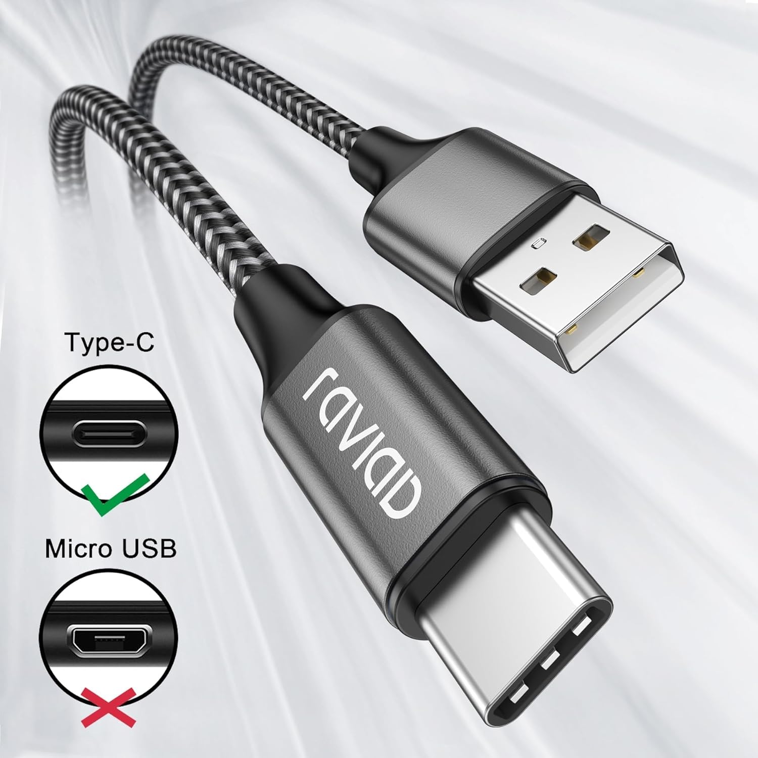 Raviad Cavo USB Tipo C Corto 2 Pezzi 0.5m Nylon - immagine 2