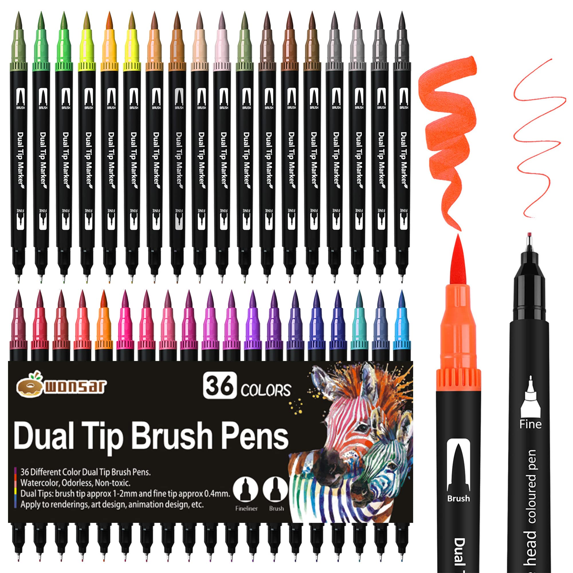 Brush Pen 36 Colori - Pennarelli Doppia Punta