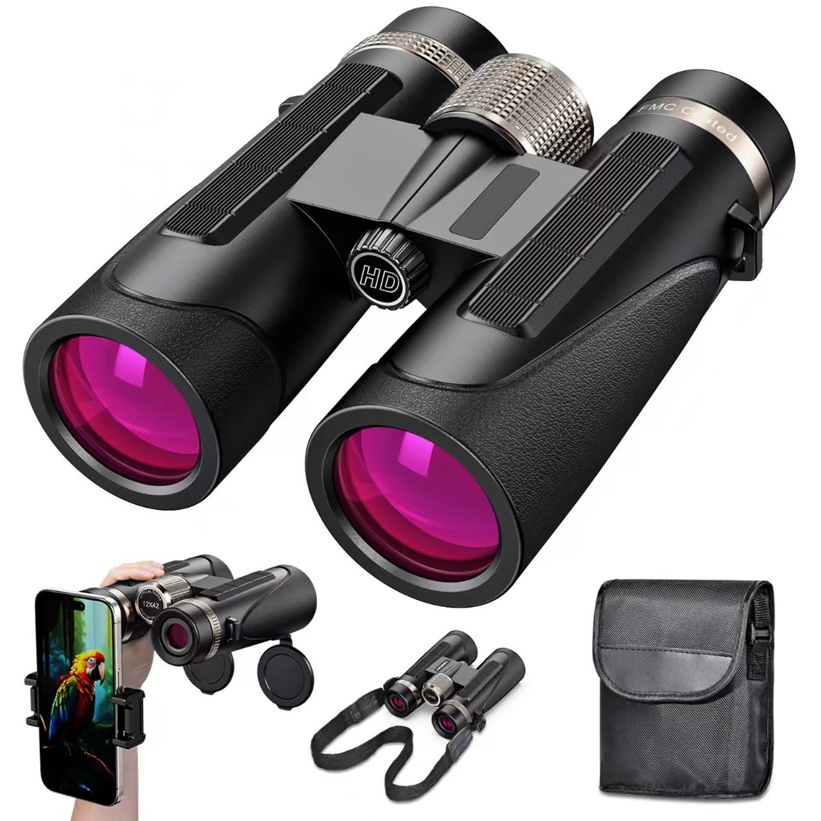 Binocolo 12x42 per Adulti con Prisma BaK-4 e Lente FMC