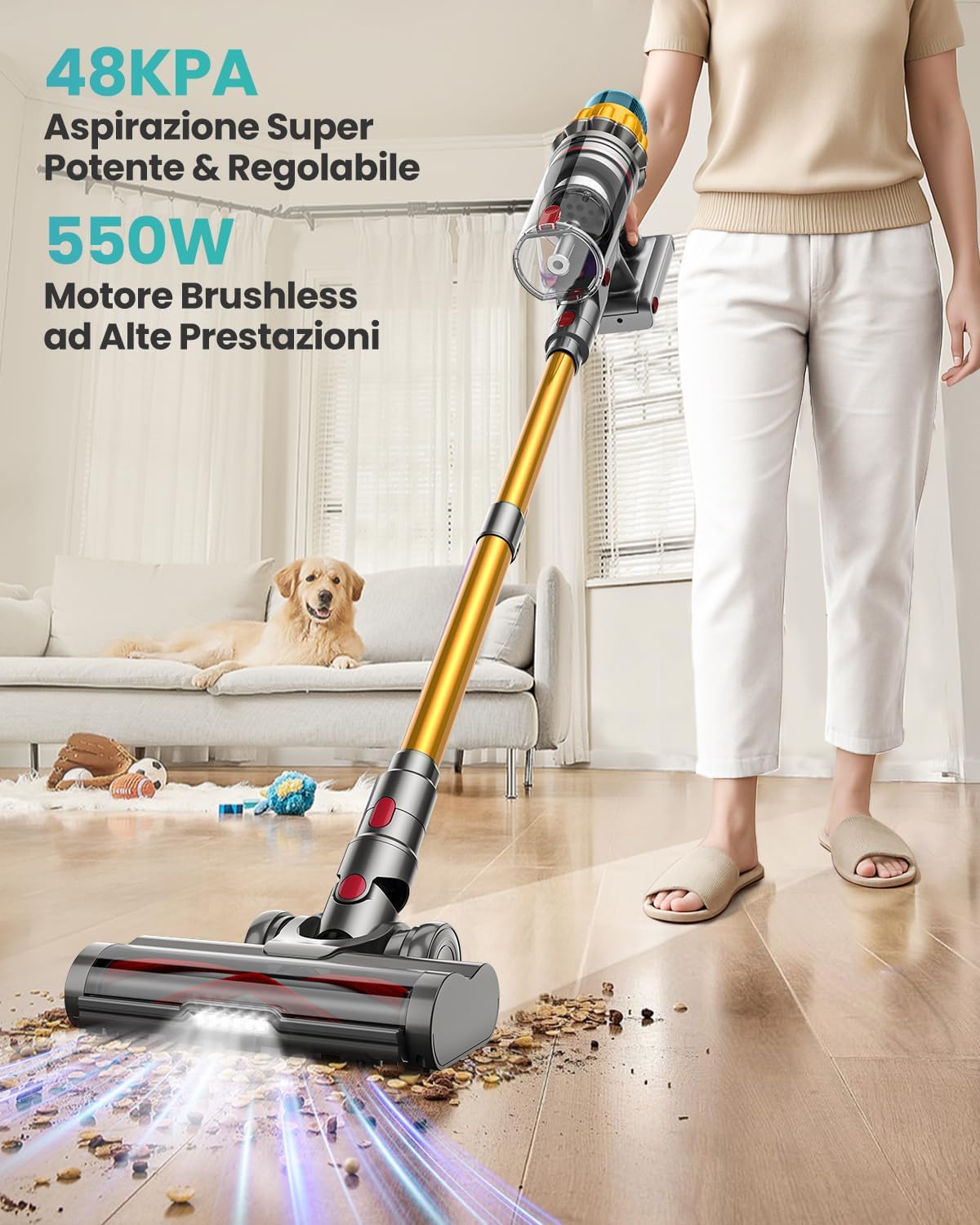 Aspirapolvere Senza Fili 48KPa/550W/70 Min, 2.0L - immagine 2