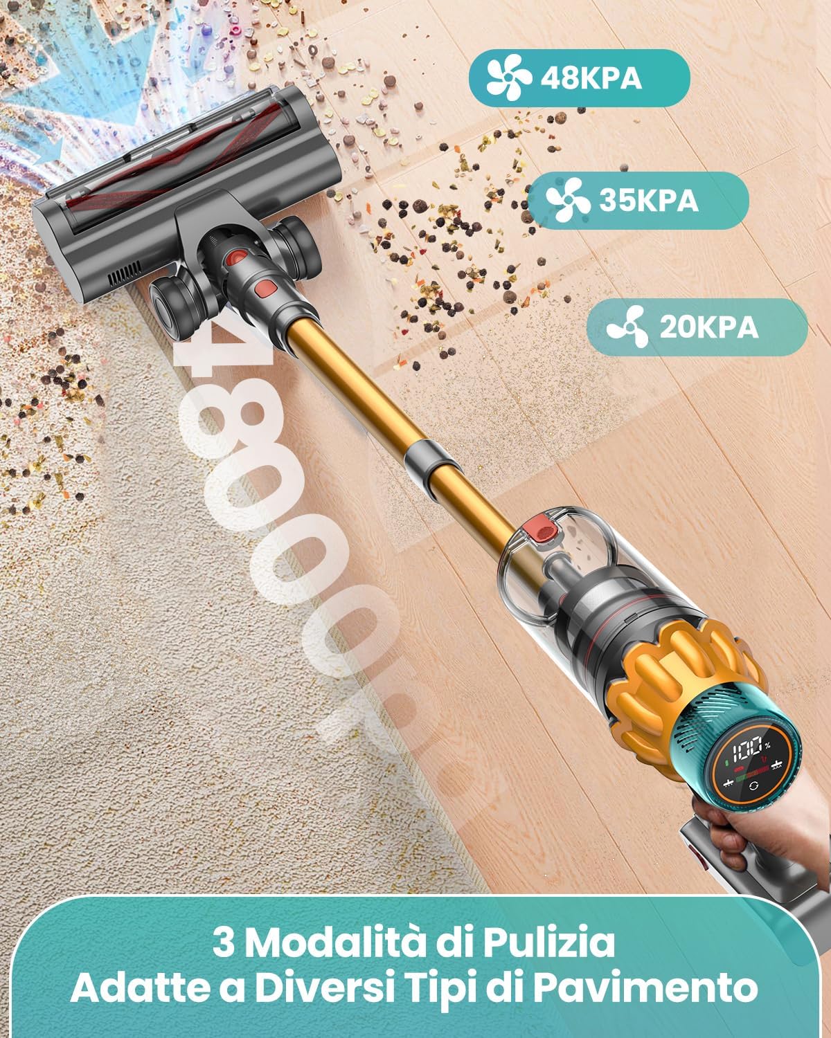 Aspirapolvere Senza Fili 48KPa/550W/70 Min, 2.0L - immagine 3