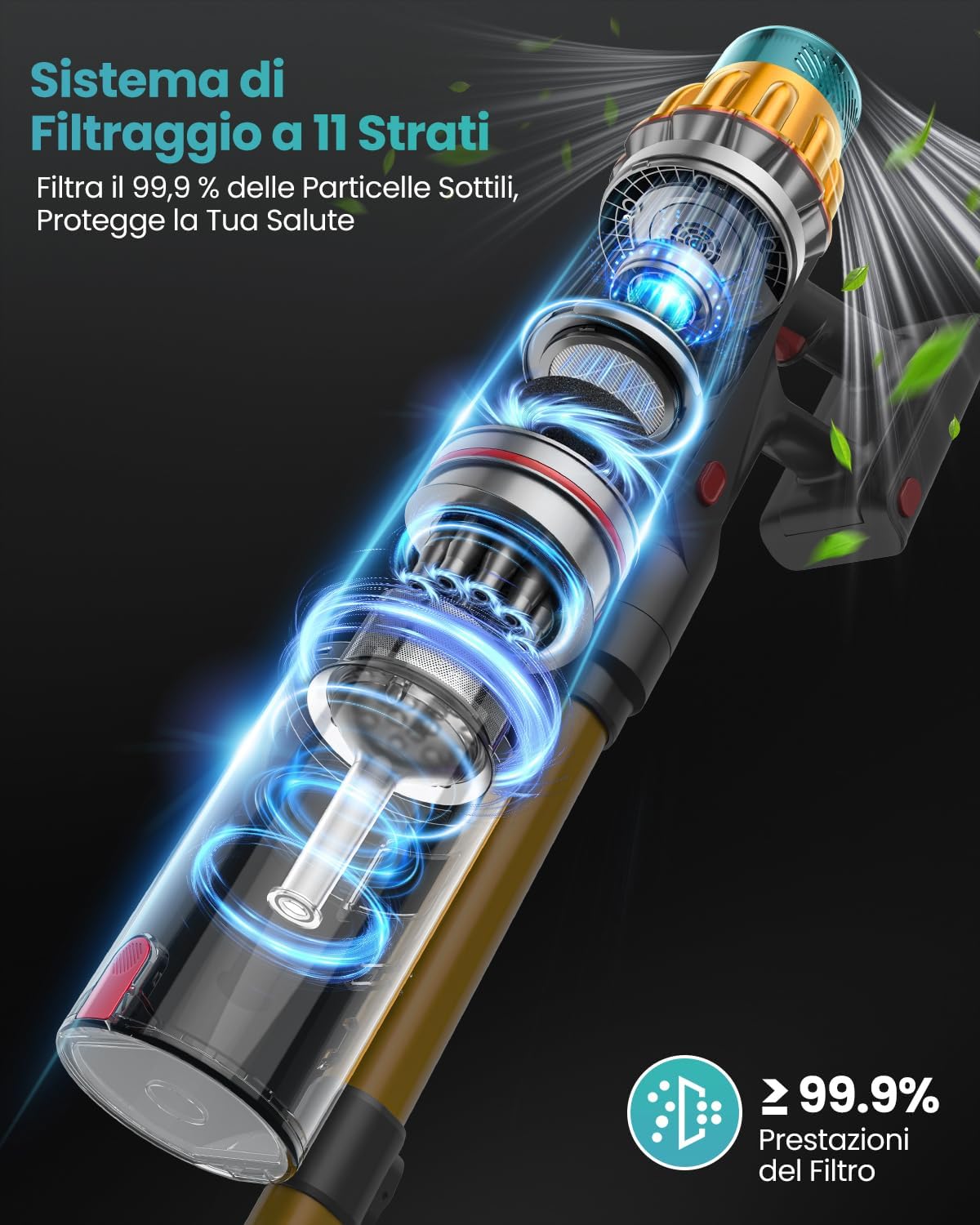 Aspirapolvere Senza Fili 48KPa/550W/70 Min, 2.0L - immagine 6