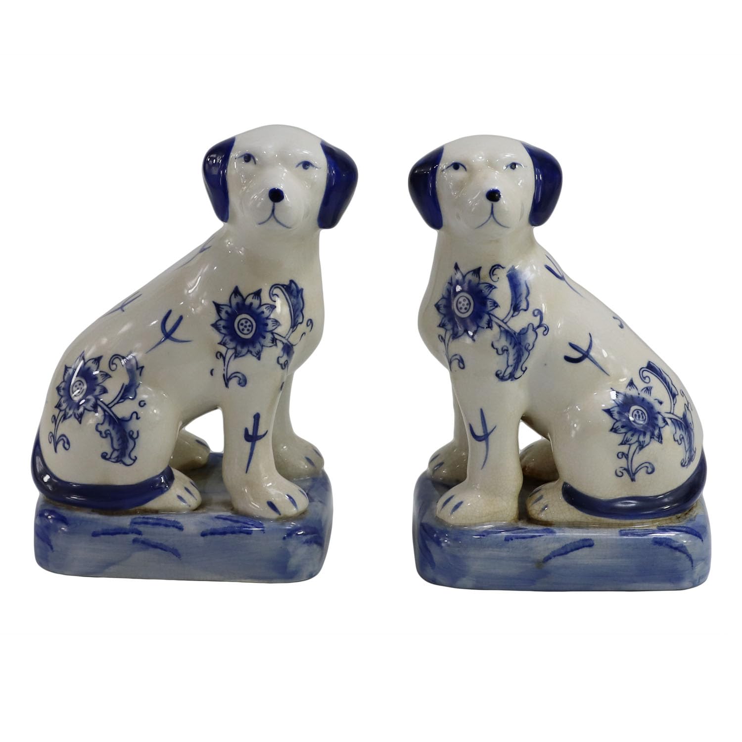 Coppia Statuette Cani in Porcellana Dipinta a Mano 19cm