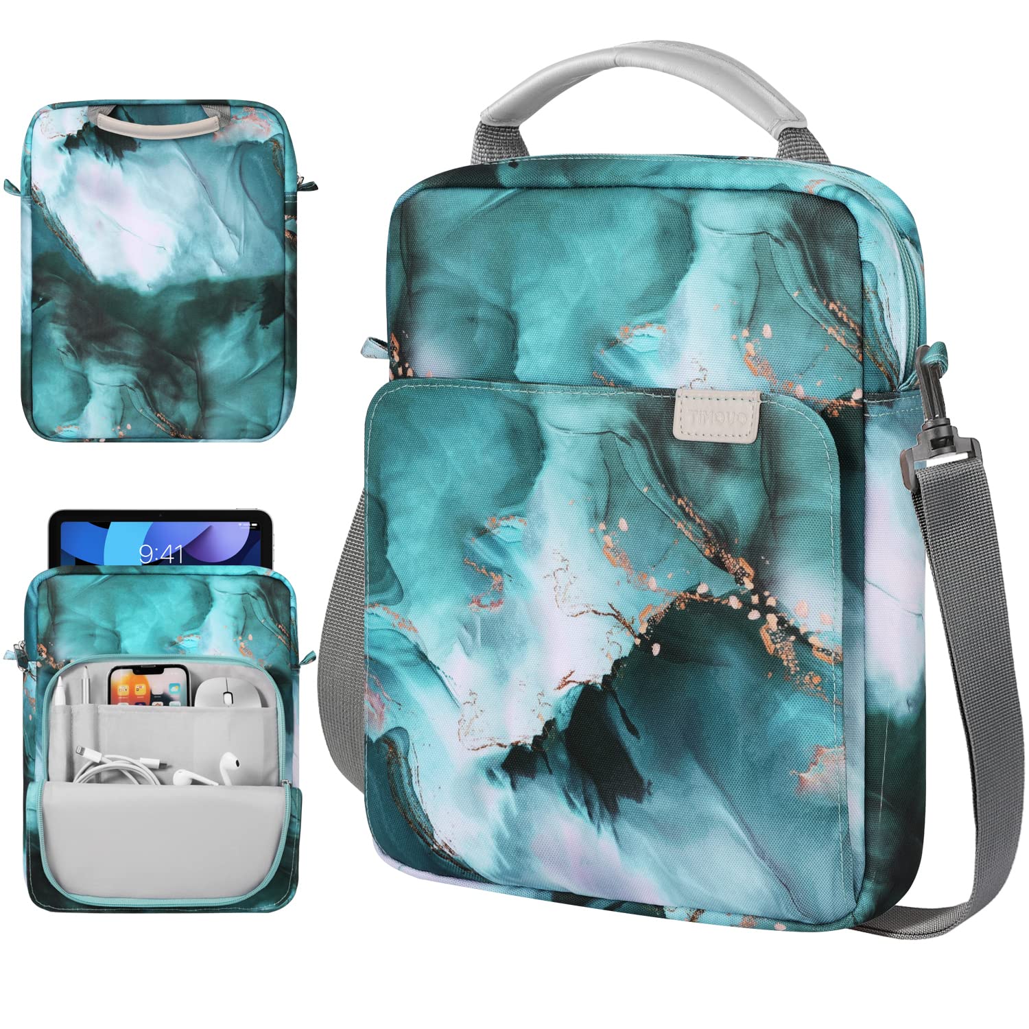 TiMOVO 9–11" Custodia per Tablet con Tracolla, Compatibile con iPad 11" A16 2025, iPad 10,9"/10,2", Galaxy Tab A9+/A11 Plus 11", Blu Pavone Setoso