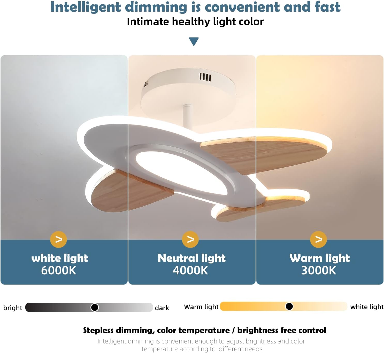 Lampada Soffitto LED 35W per Bambini, Aeroplano, Bianco/Legno - immagine 2