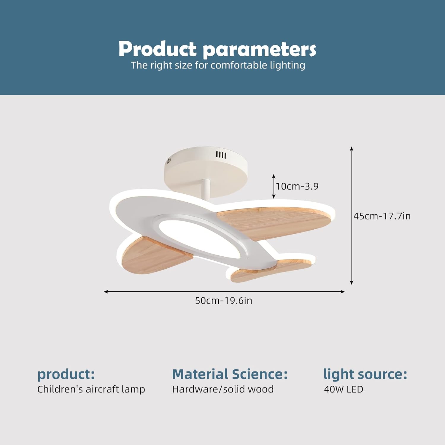 Lampada Soffitto LED 35W per Bambini, Aeroplano, Bianco/Legno - immagine 5