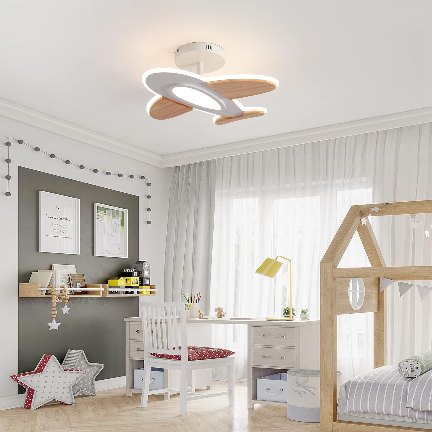 Lampada Soffitto LED 35W per Bambini, Aeroplano, Bianco/Legno - immagine 7