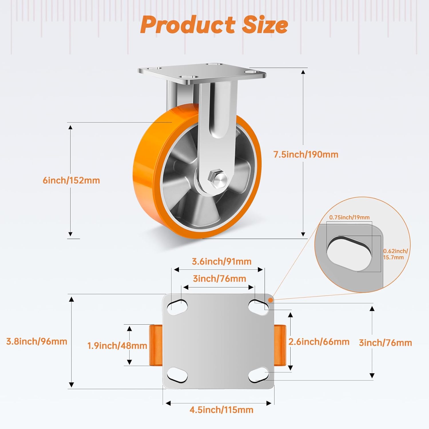 W B D WEIBIDA Rotelle per Mobili Pesanti Fisse 150mm (Set 2) - immagine 2