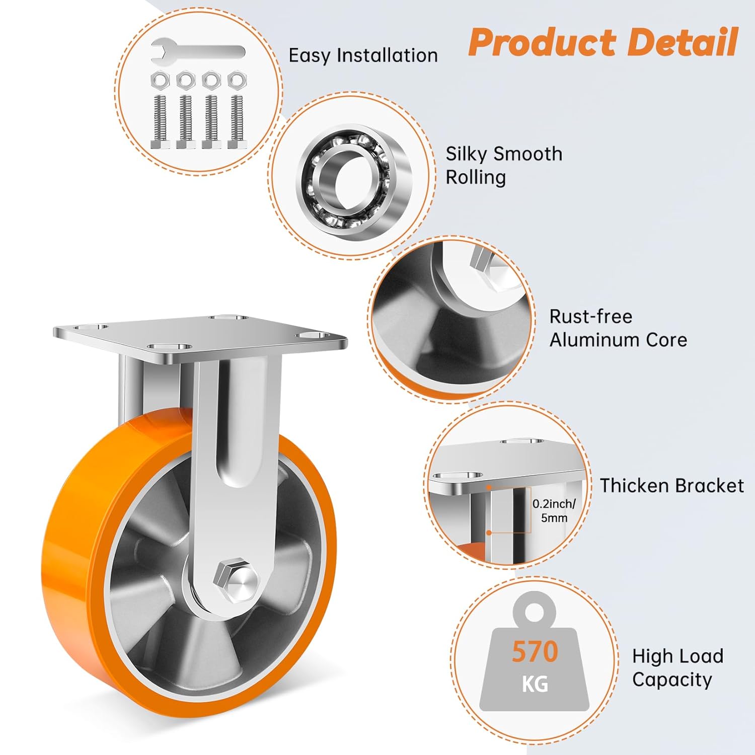 W B D WEIBIDA Rotelle per Mobili Pesanti Fisse 150mm (Set 2) - immagine 3