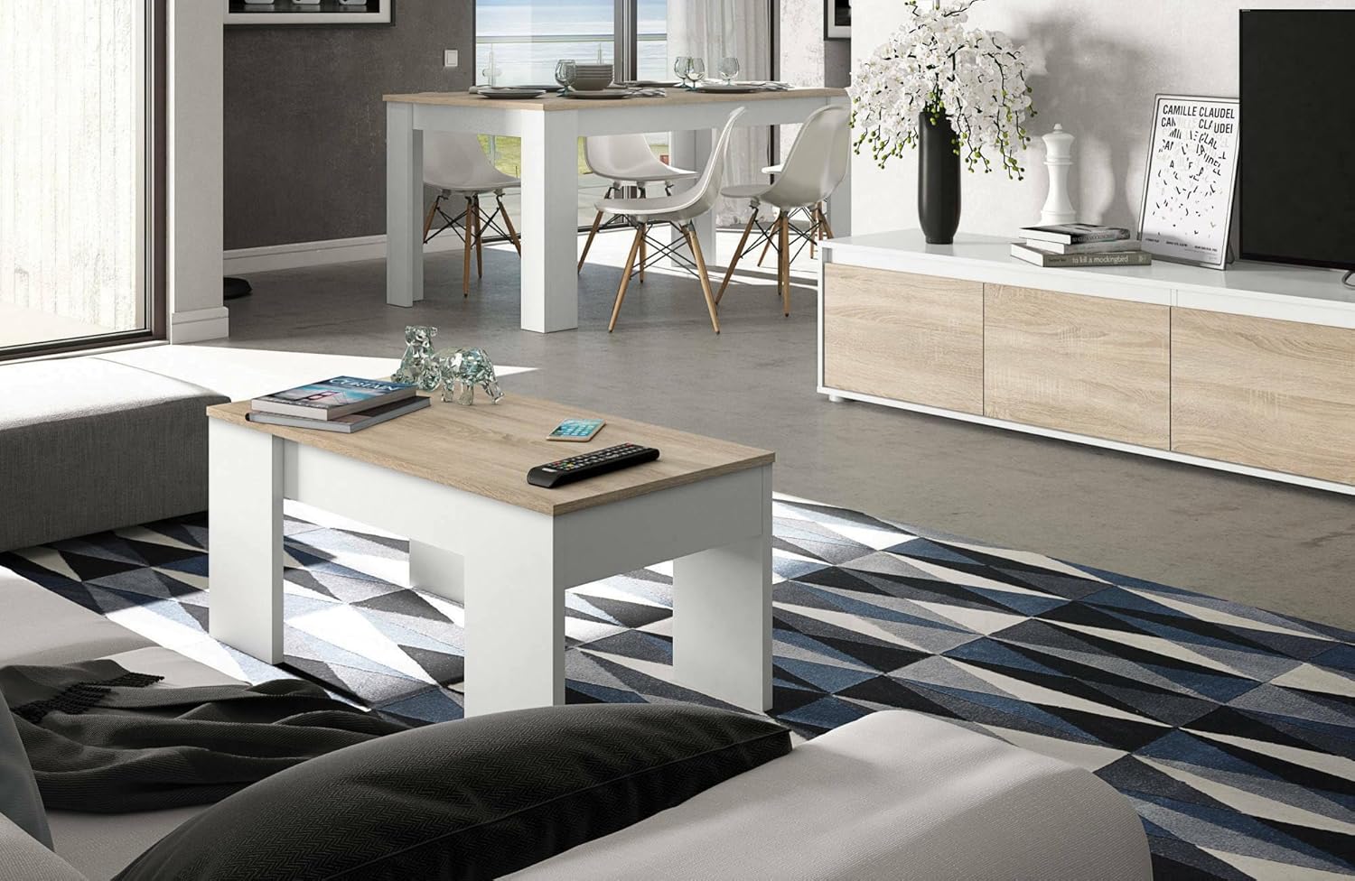 Dmora Tavolino da Salotto Oceanside, Bianco e Rovere - immagine 1