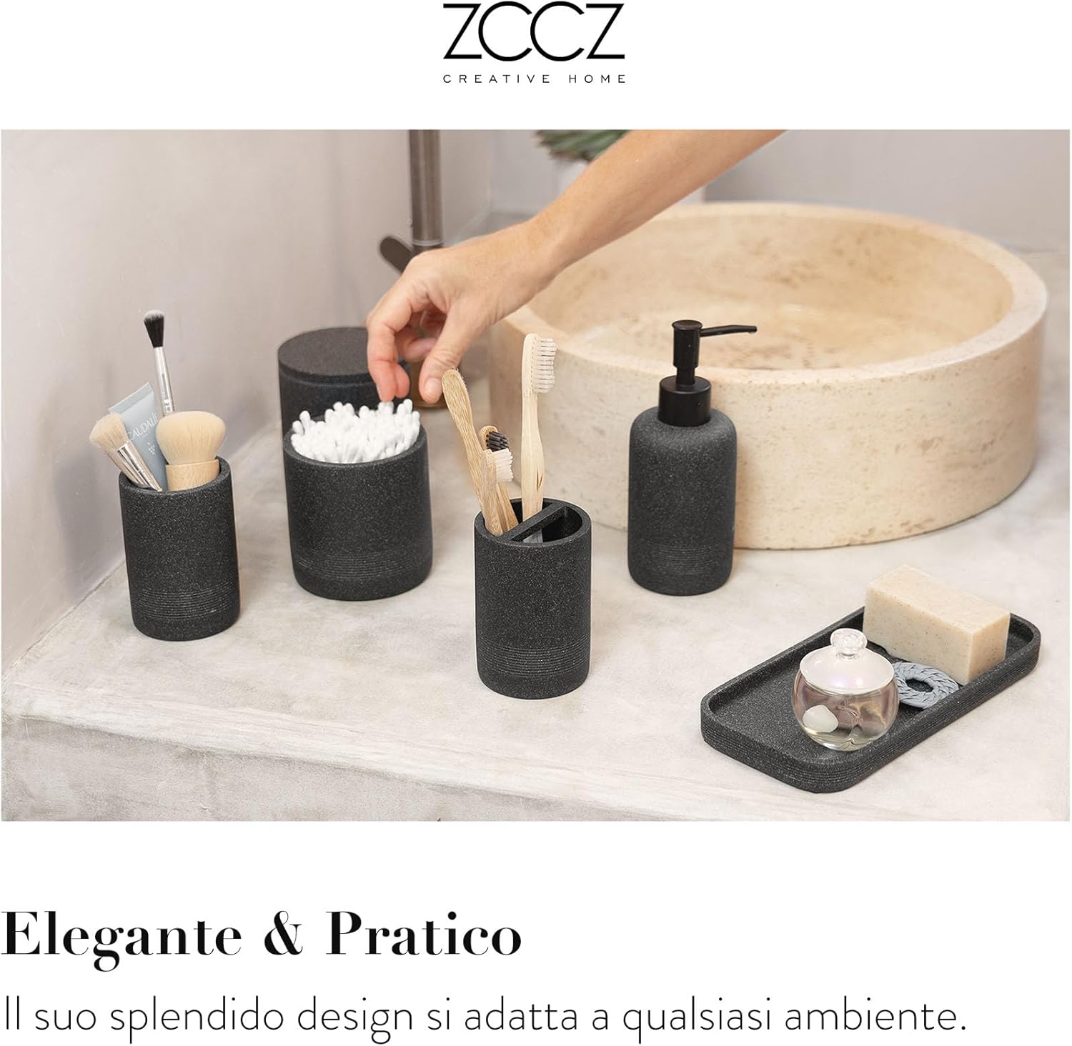 Zccz Set Bagno Accessori Completo 6 pezzi, Nero - immagine 2