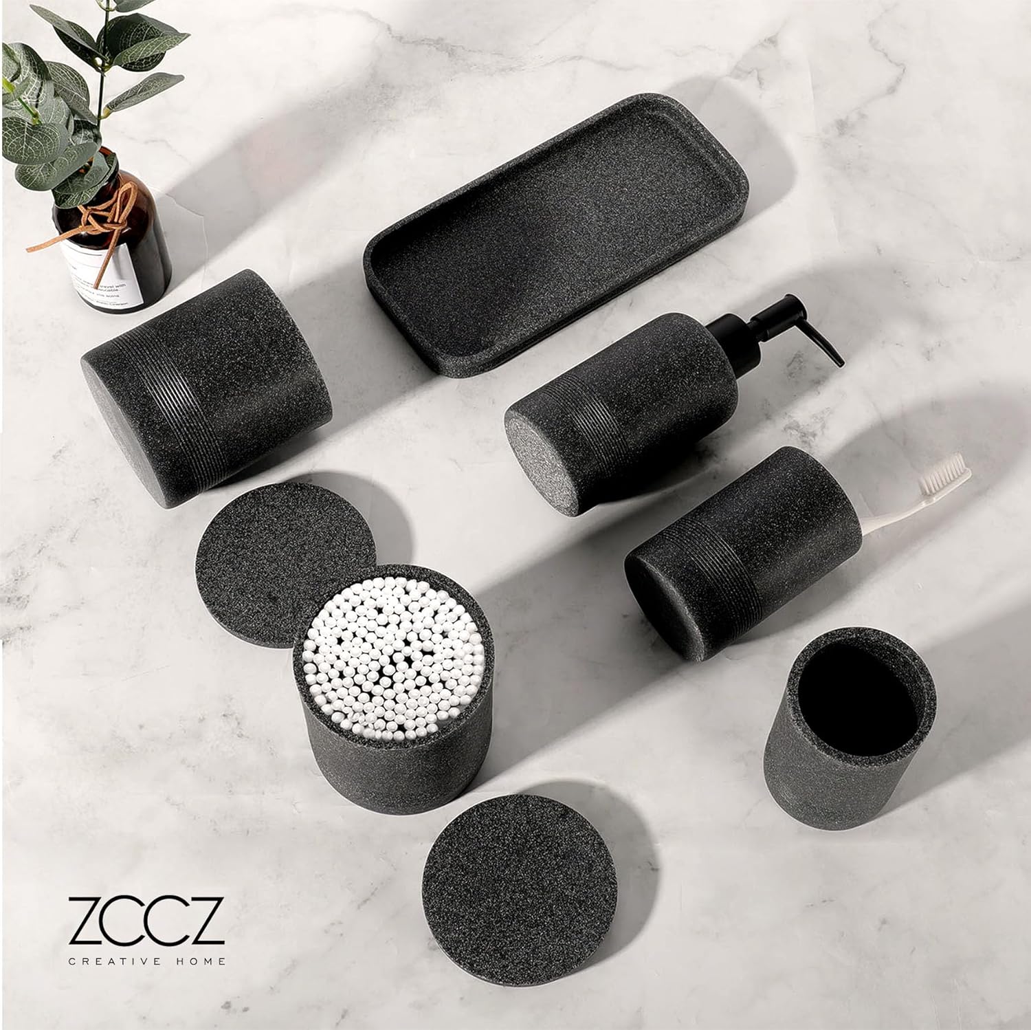 Zccz Set Bagno Accessori Completo 6 pezzi, Nero - immagine 4