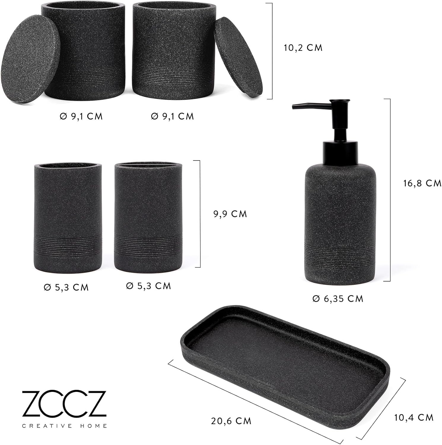 Zccz Set Bagno Accessori Completo 6 pezzi, Nero - immagine 8