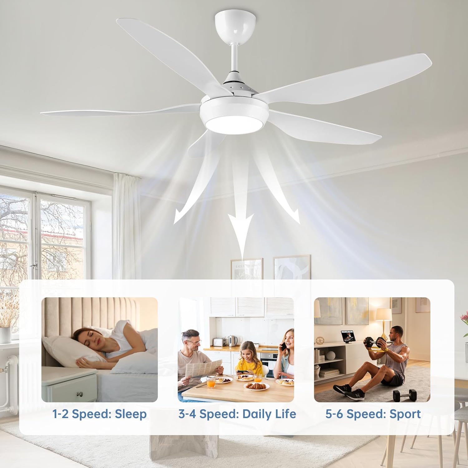 Reiga Ventilatore da Soffitto 137cm LED Dimmerabile, Bianco - immagine 4