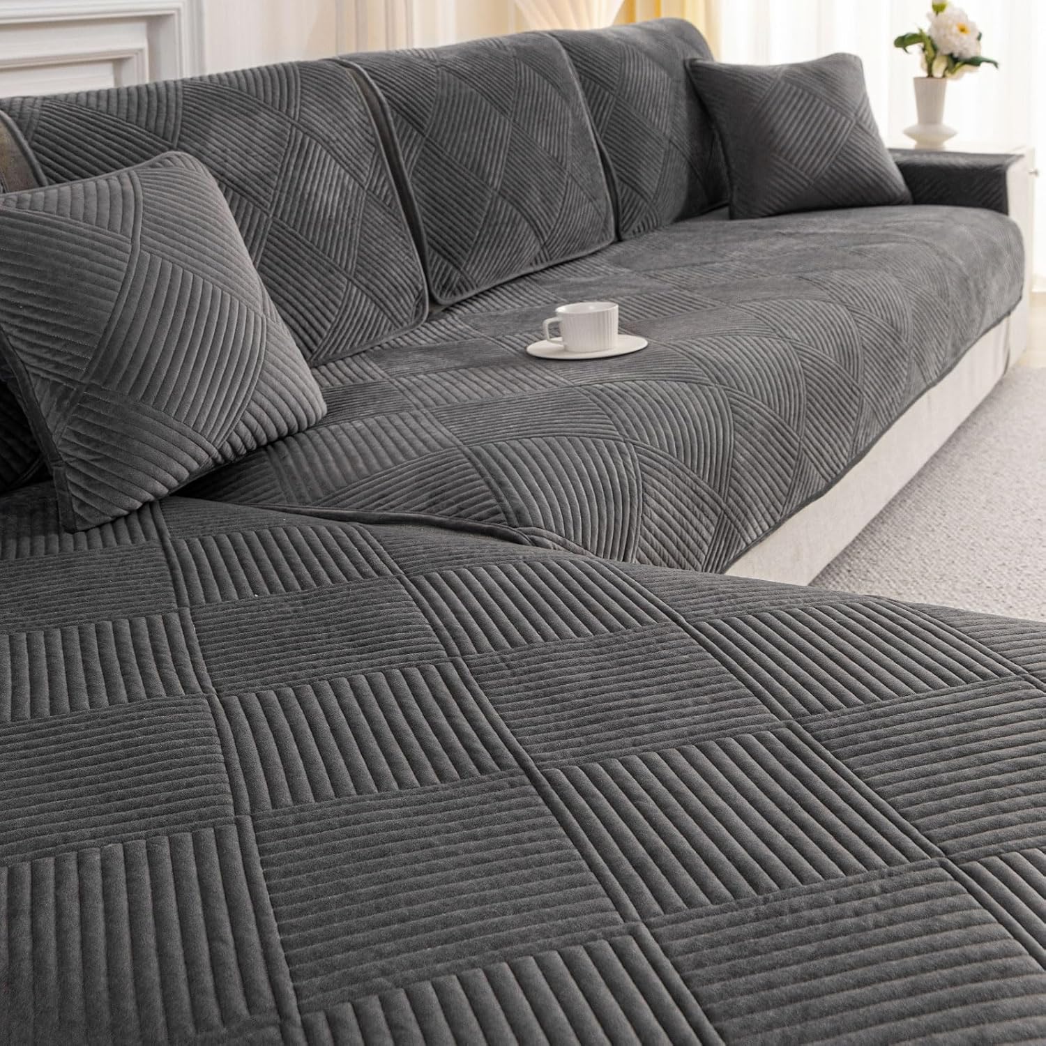 Copridivano Antiscivolo 4 Posti con Penisola - immagine 1