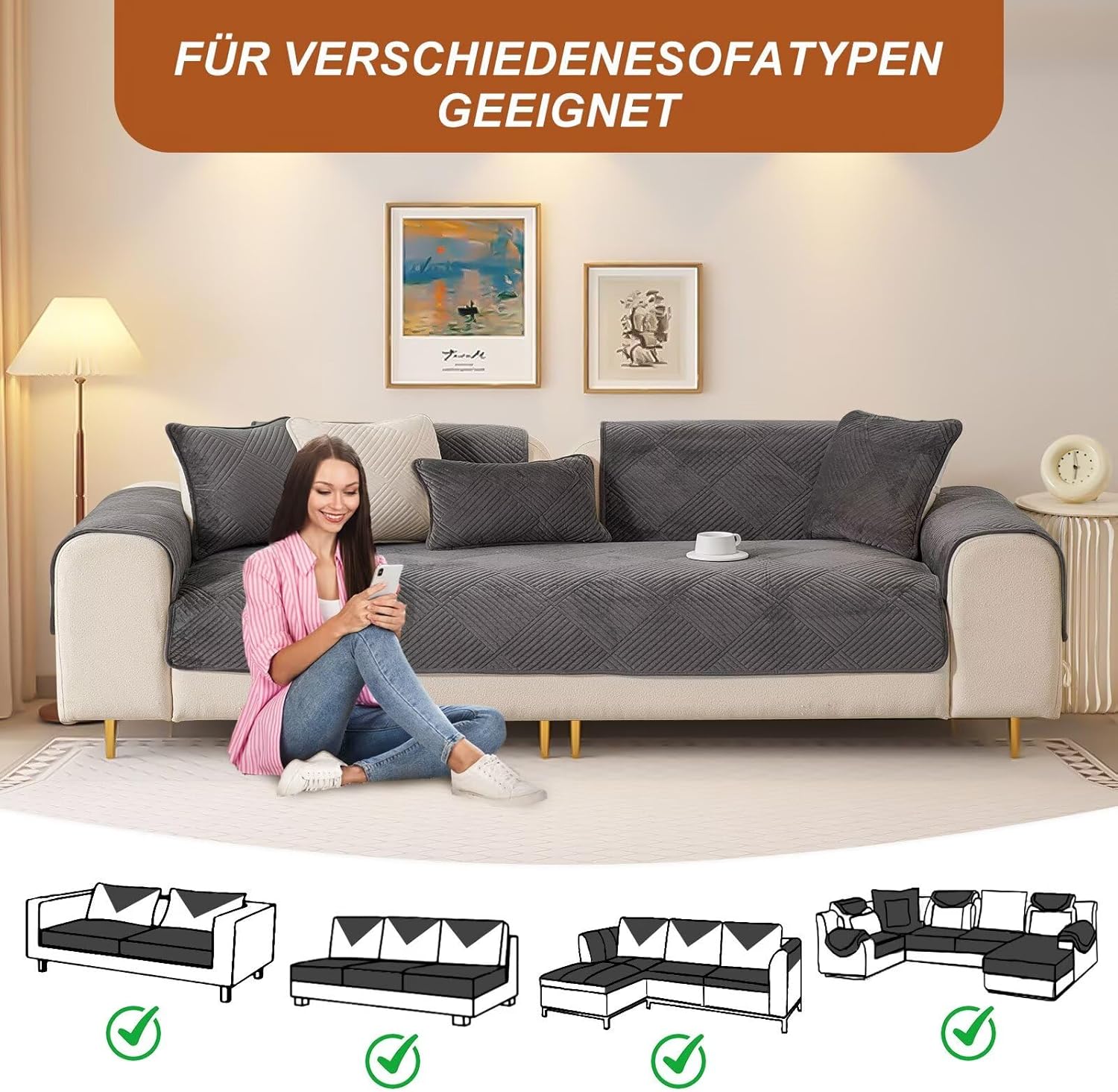 Copridivano Antiscivolo 4 Posti con Penisola - immagine 2