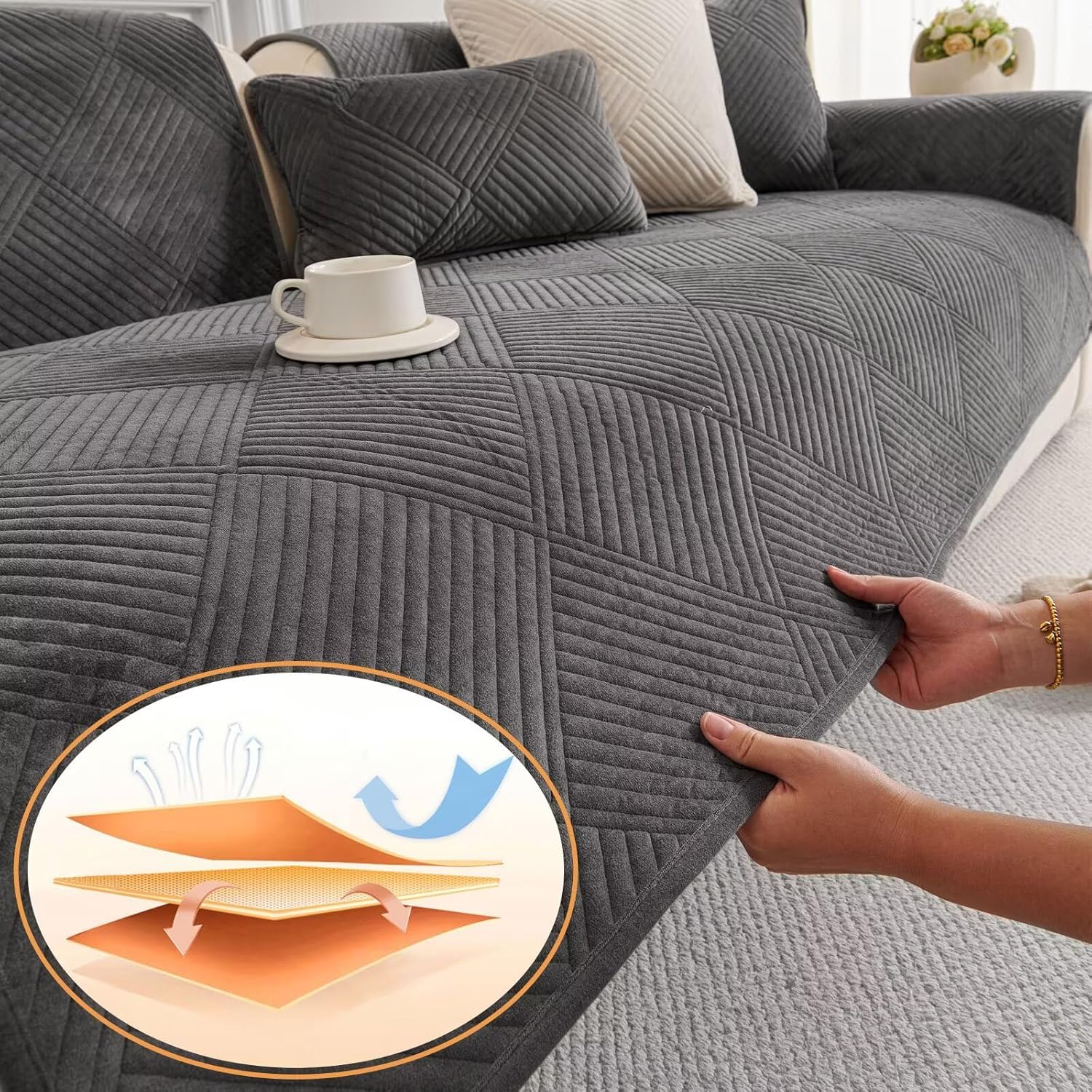 Copridivano Antiscivolo 4 Posti con Penisola - immagine 3