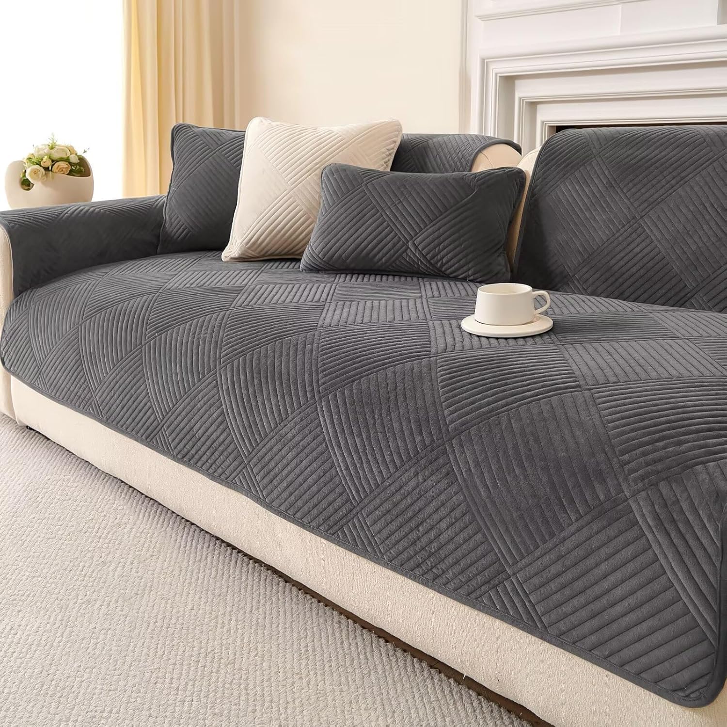 Copridivano Antiscivolo 4 Posti con Penisola - immagine 8