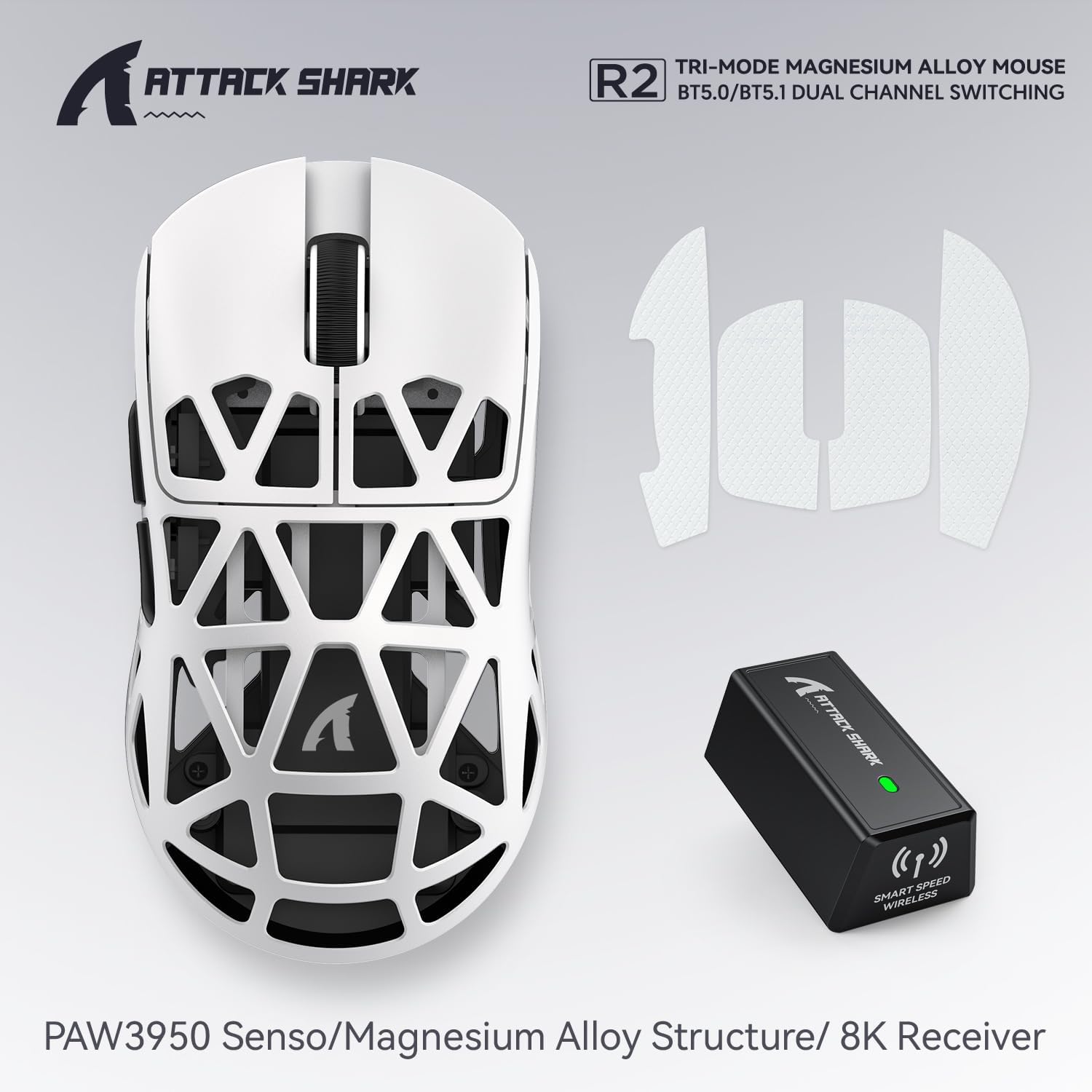 Attack Shark R2 Mouse Gaming Wireless 8K 48g, White - immagine 2