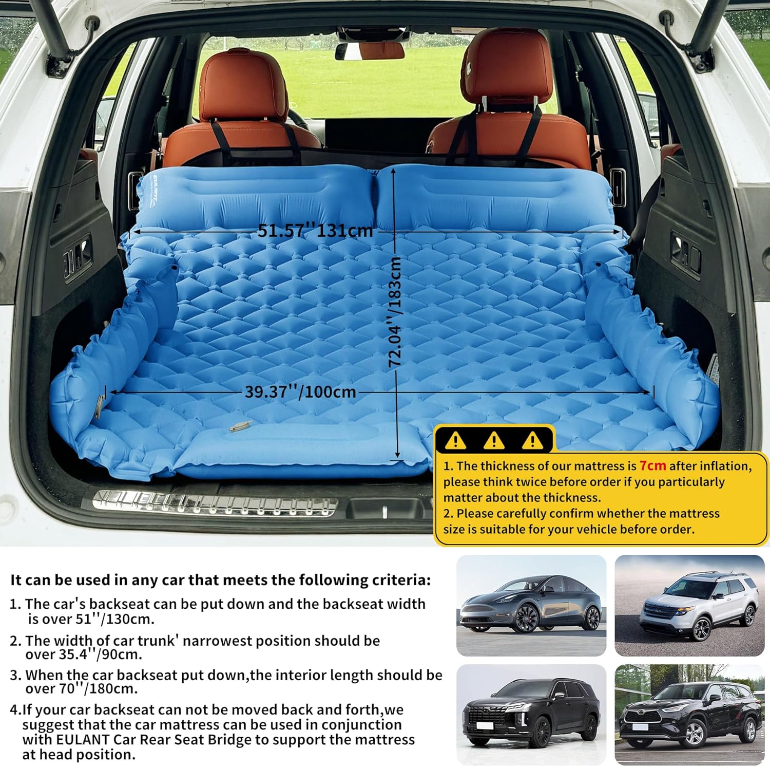 Eulant Materasso Gonfiabile per Auto 183x131x7cm - immagine 4