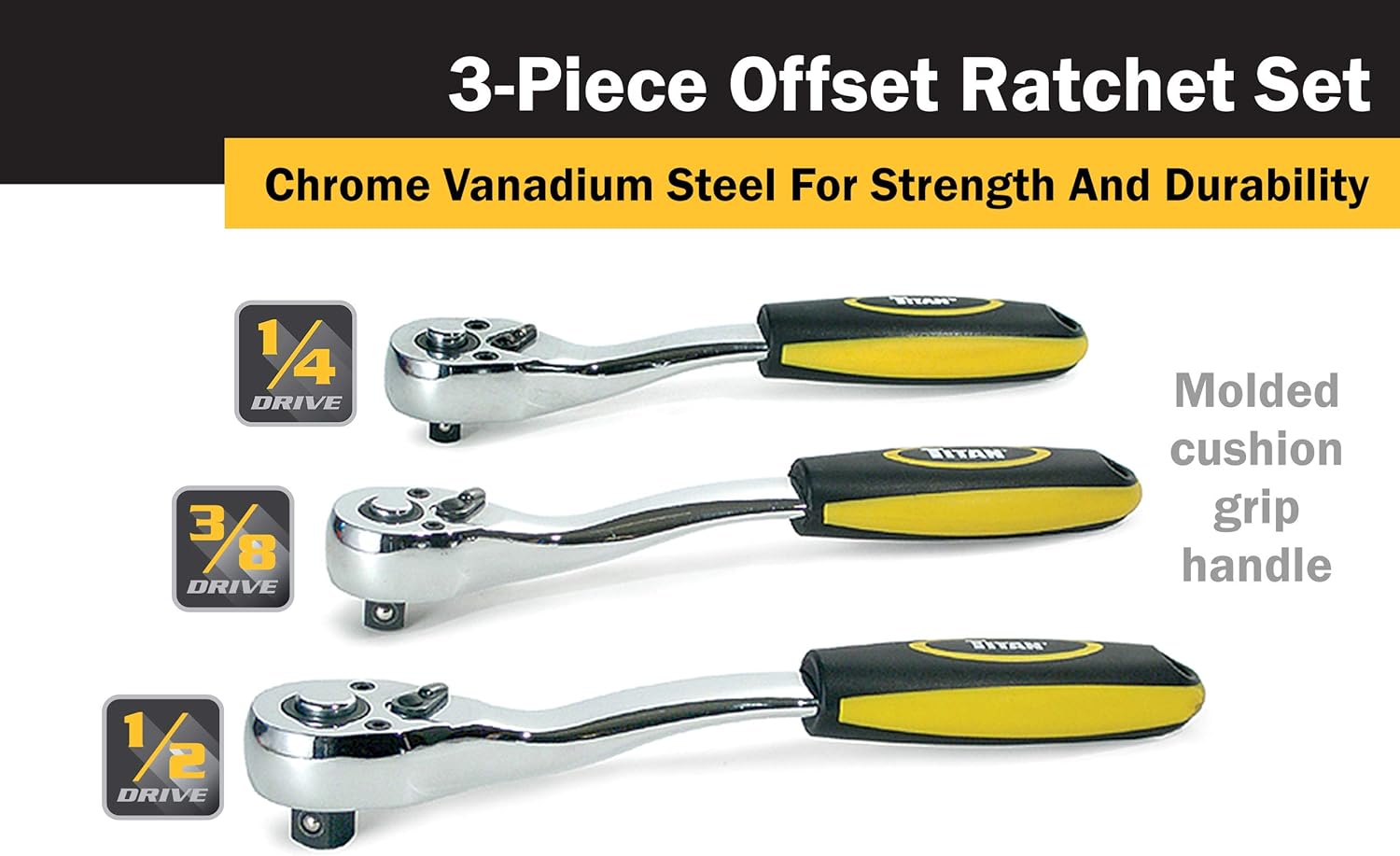 Titan Tools 18025 3-piece Quick-Release offset Ratchet set - immagine 2