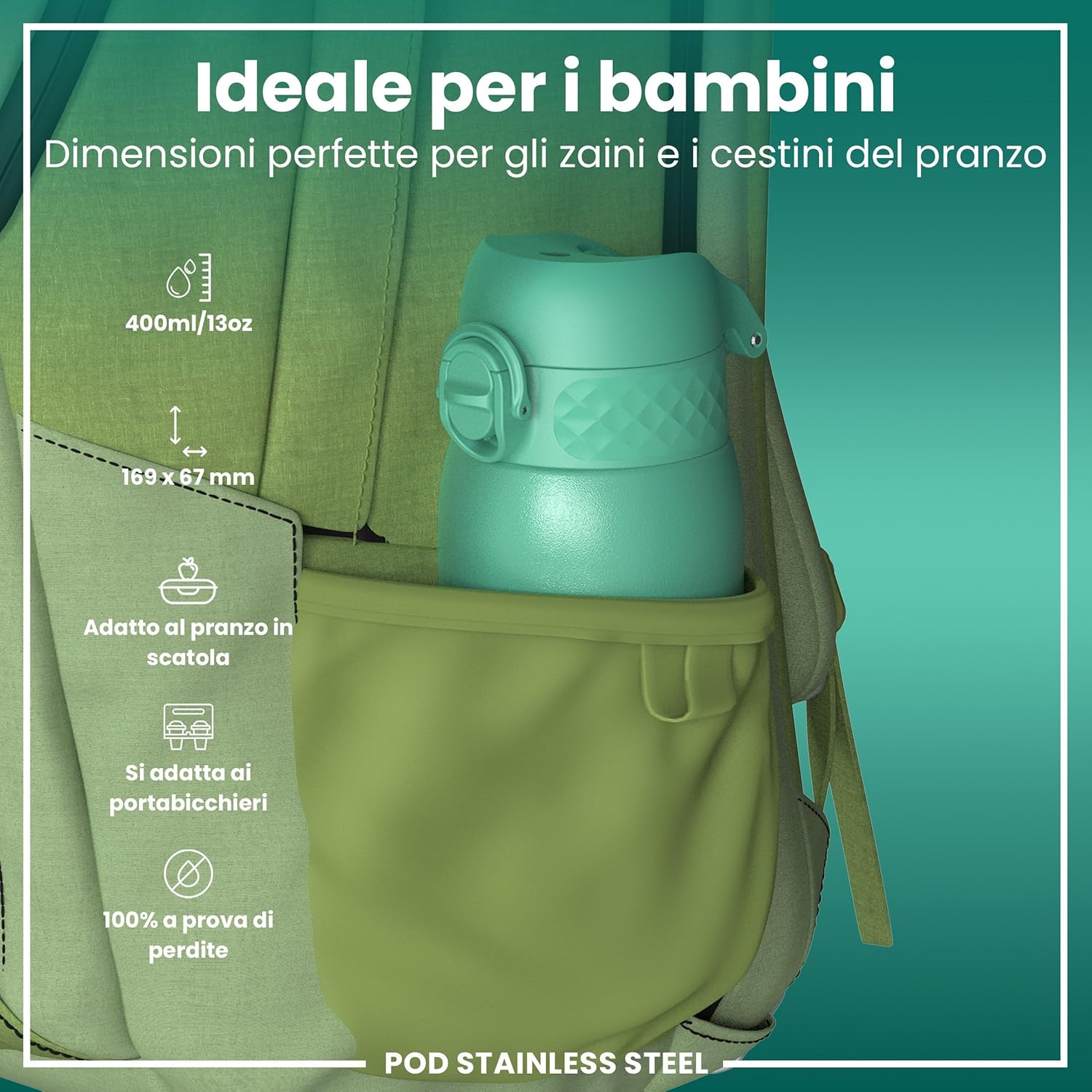 Ion8 Borraccia Inox Leggero per Bambini 400ml - immagine 2