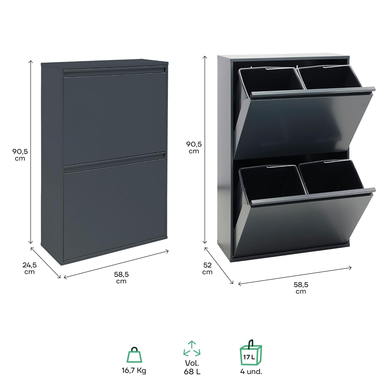 Arregui Basic CR604-B Pattumiera Differenziata 68L - immagine 4