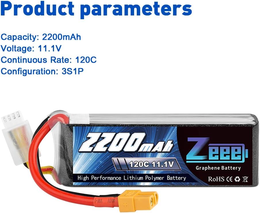Zeee 3S LiPo Batteria 2200mAh 11,1V 120C (2 Batterie) - immagine 2