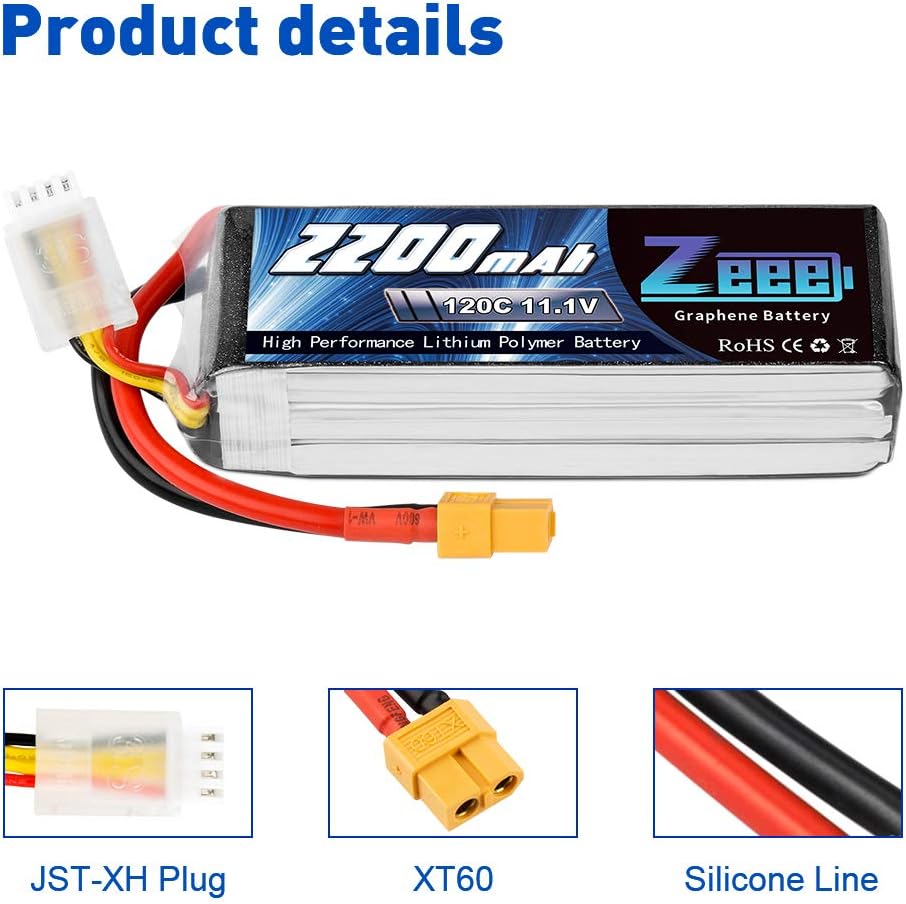 Zeee 3S LiPo Batteria 2200mAh 11,1V 120C (2 Batterie) - immagine 3