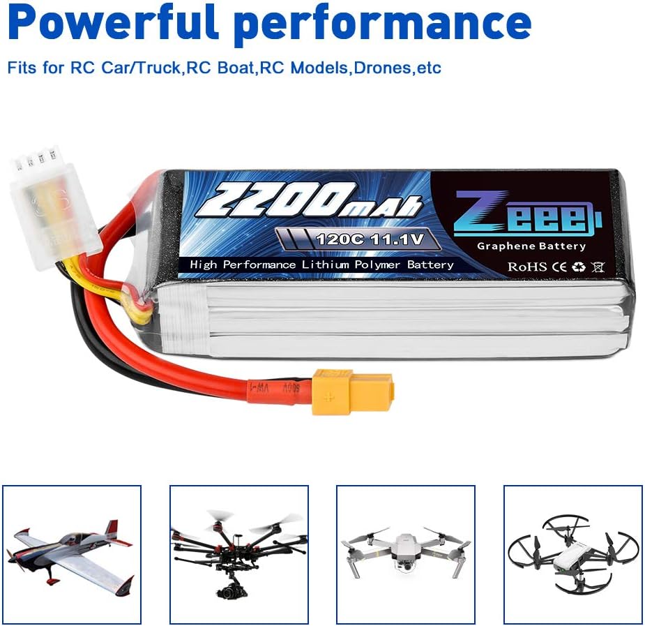 Zeee 3S LiPo Batteria 2200mAh 11,1V 120C (2 Batterie) - immagine 4