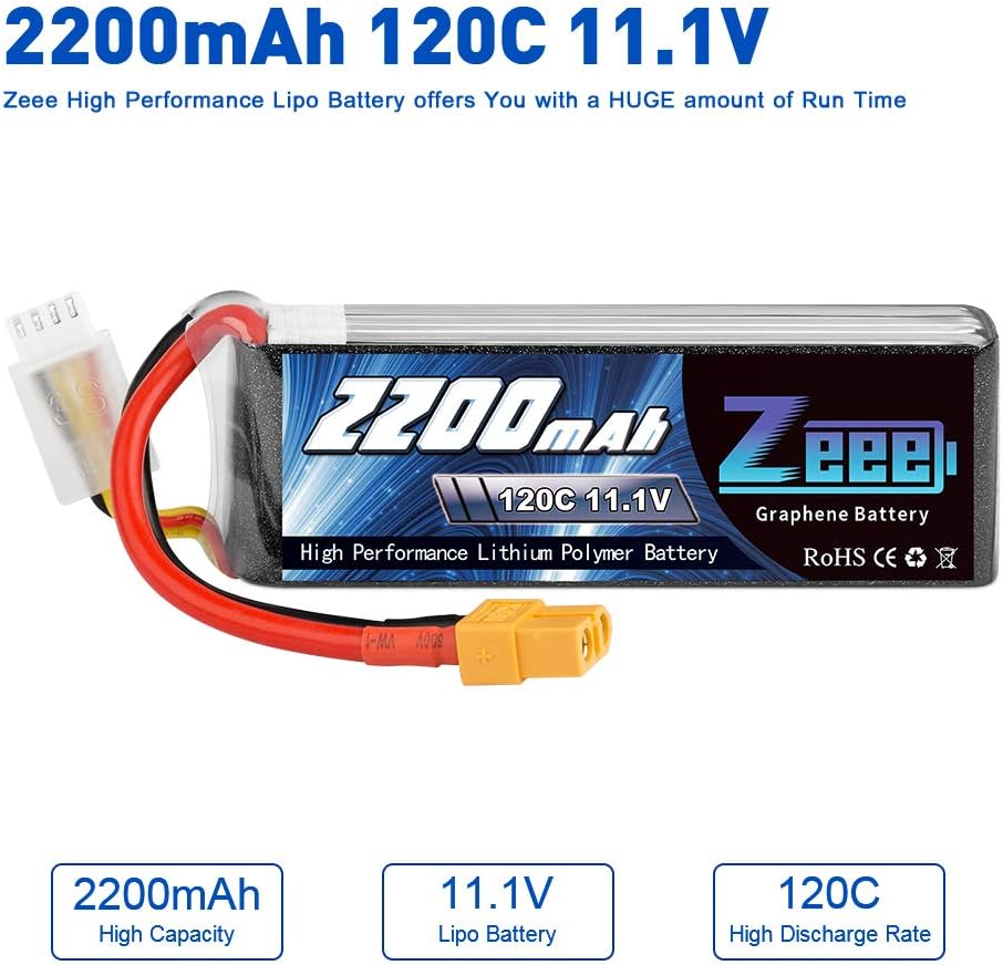 Zeee 3S LiPo Batteria 2200mAh 11,1V 120C (2 Batterie) - immagine 5