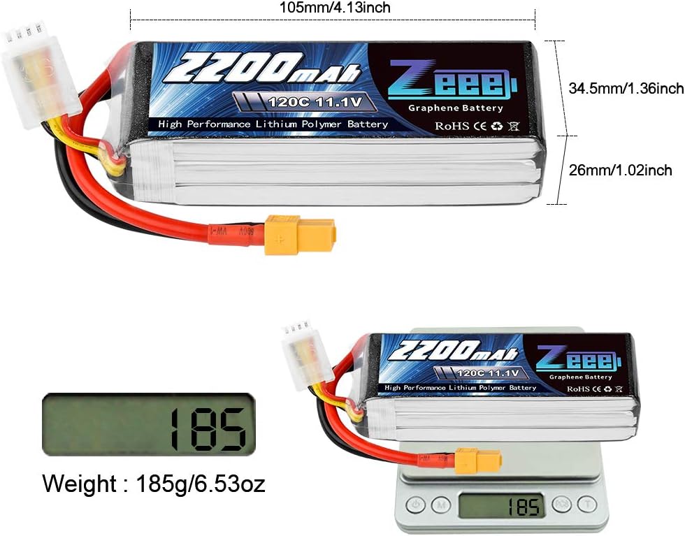 Zeee 3S LiPo Batteria 2200mAh 11,1V 120C (2 Batterie) - immagine 6