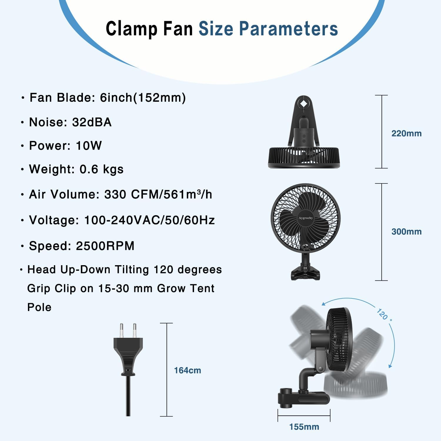 Aygrochy Ventilatore Grow 10W con Clip - immagine 3