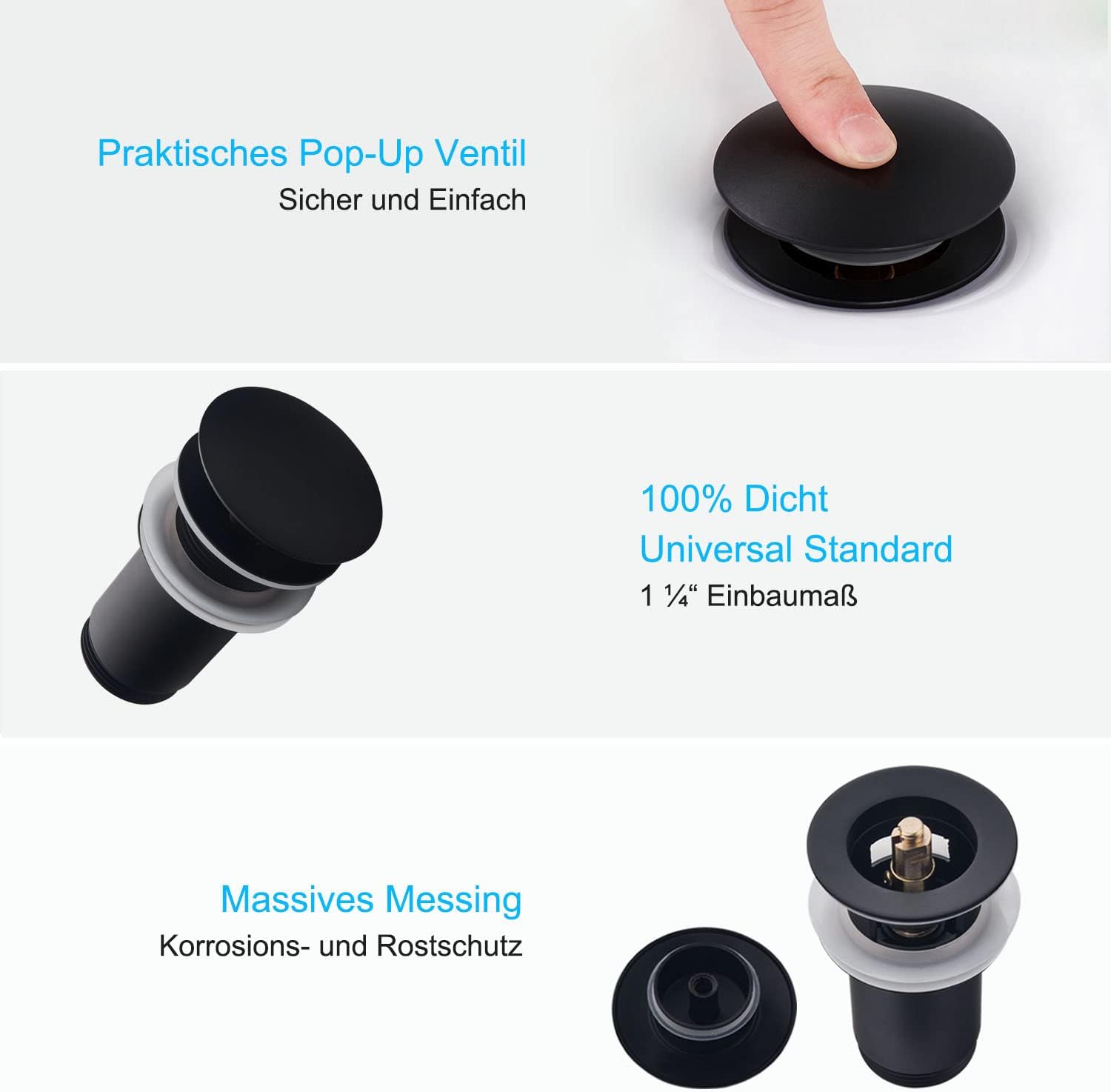 Keymark Sifone di Design con Scarico per Lavandino Nero Opaco - immagine 5