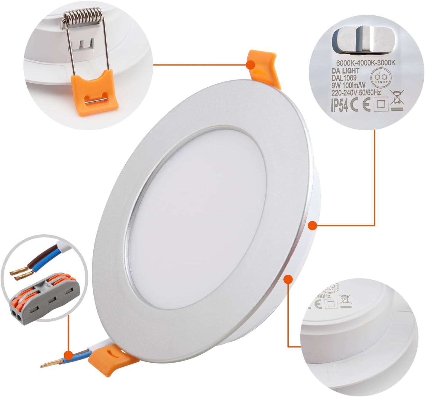 Da Light Faretto LED Incasso Piatto 9W (Set 6), Argento - immagine 3