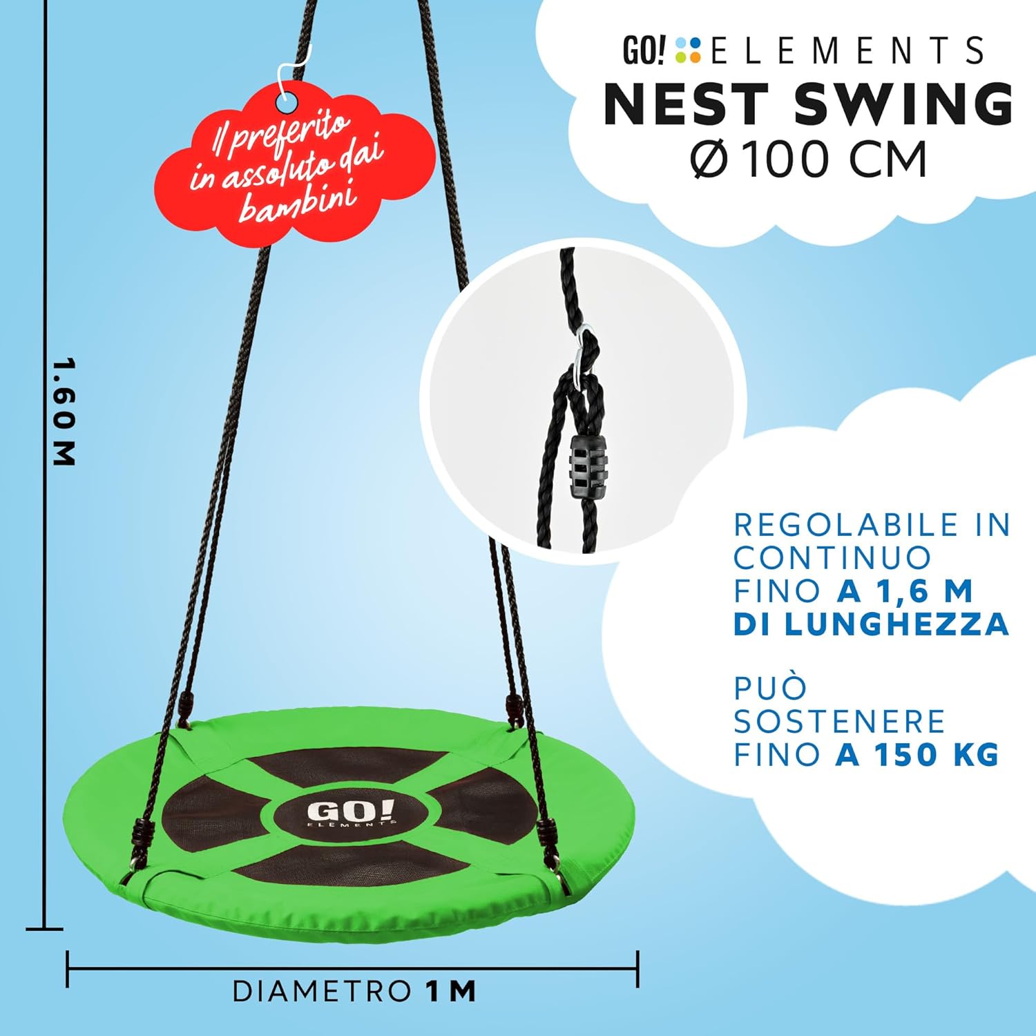 Go!elements Altalena a Nido Rotonda Ø 100 cm, Verde - immagine 2