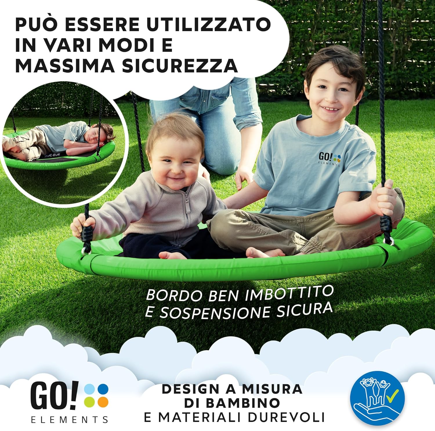 Go!elements Altalena a Nido Rotonda Ø 100 cm, Verde - immagine 3