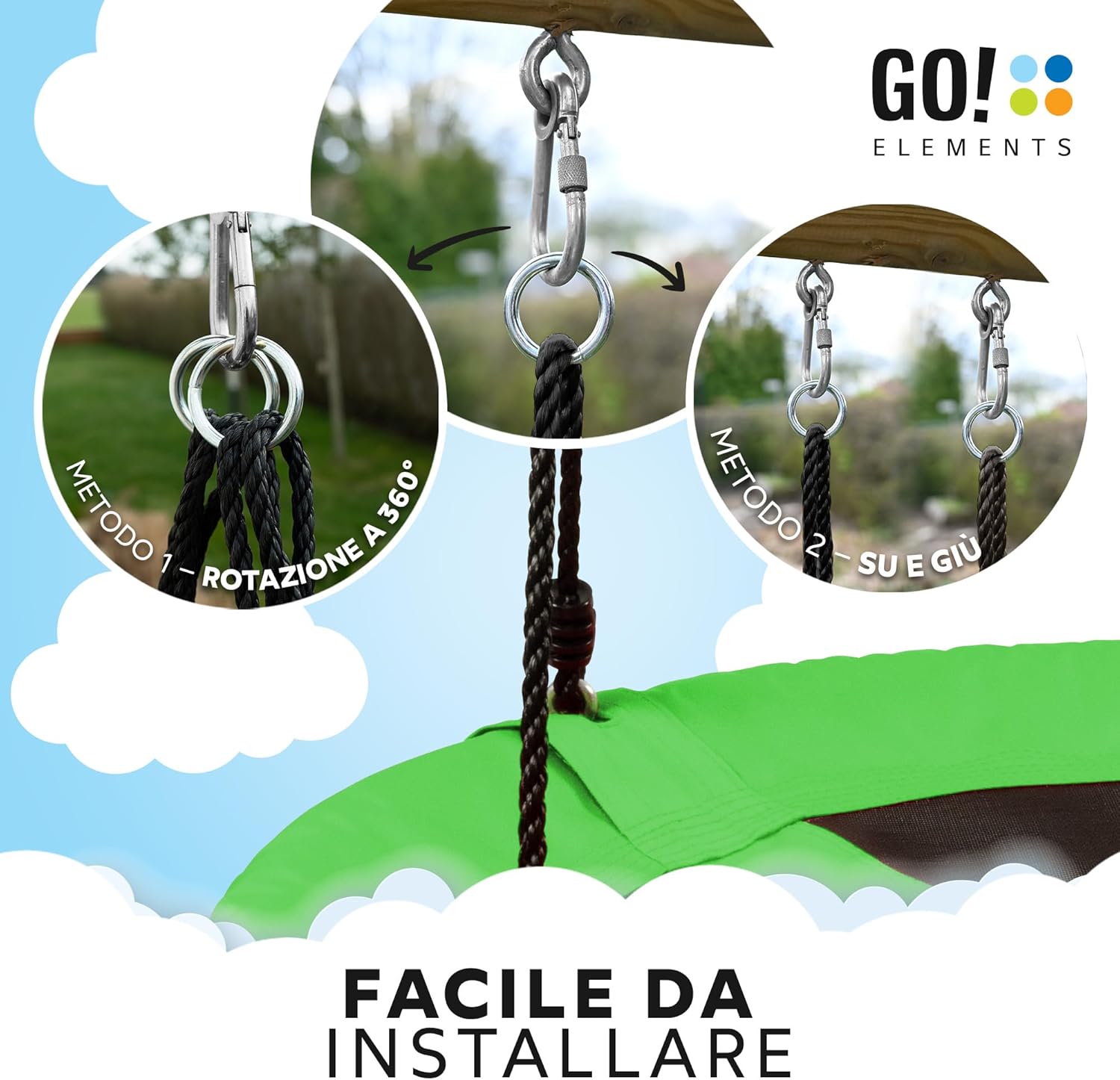 Go!elements Altalena a Nido Rotonda Ø 100 cm, Verde - immagine 5