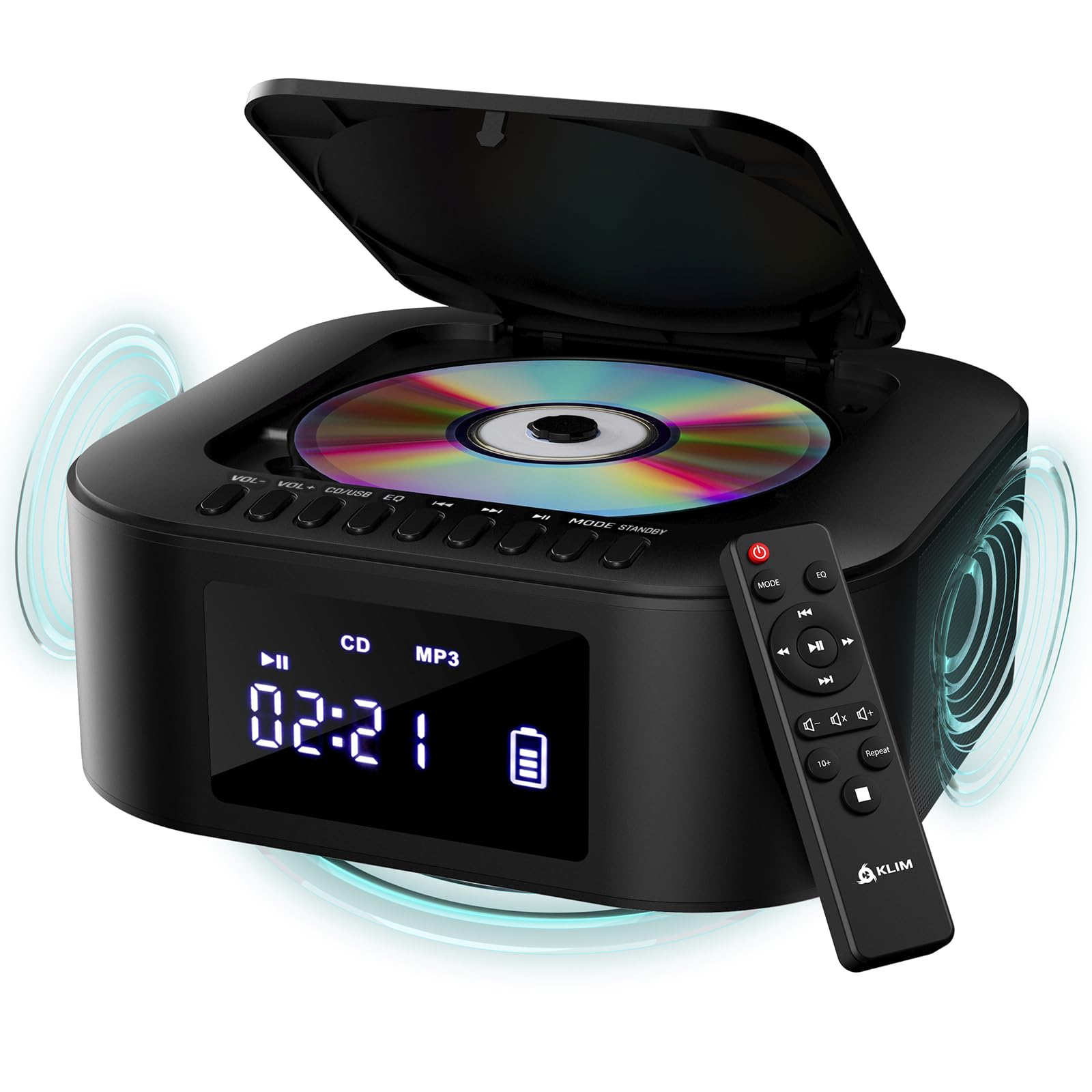 Klim Lettore CD Stereo Boombox E1 con BASS Boost, Nero/Argento