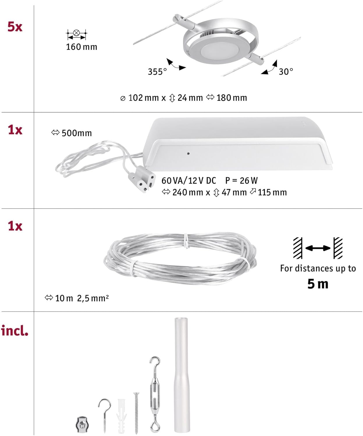 Paulmann Round Mac 94414 Set Cavi LED 5x4,5W - immagine 2