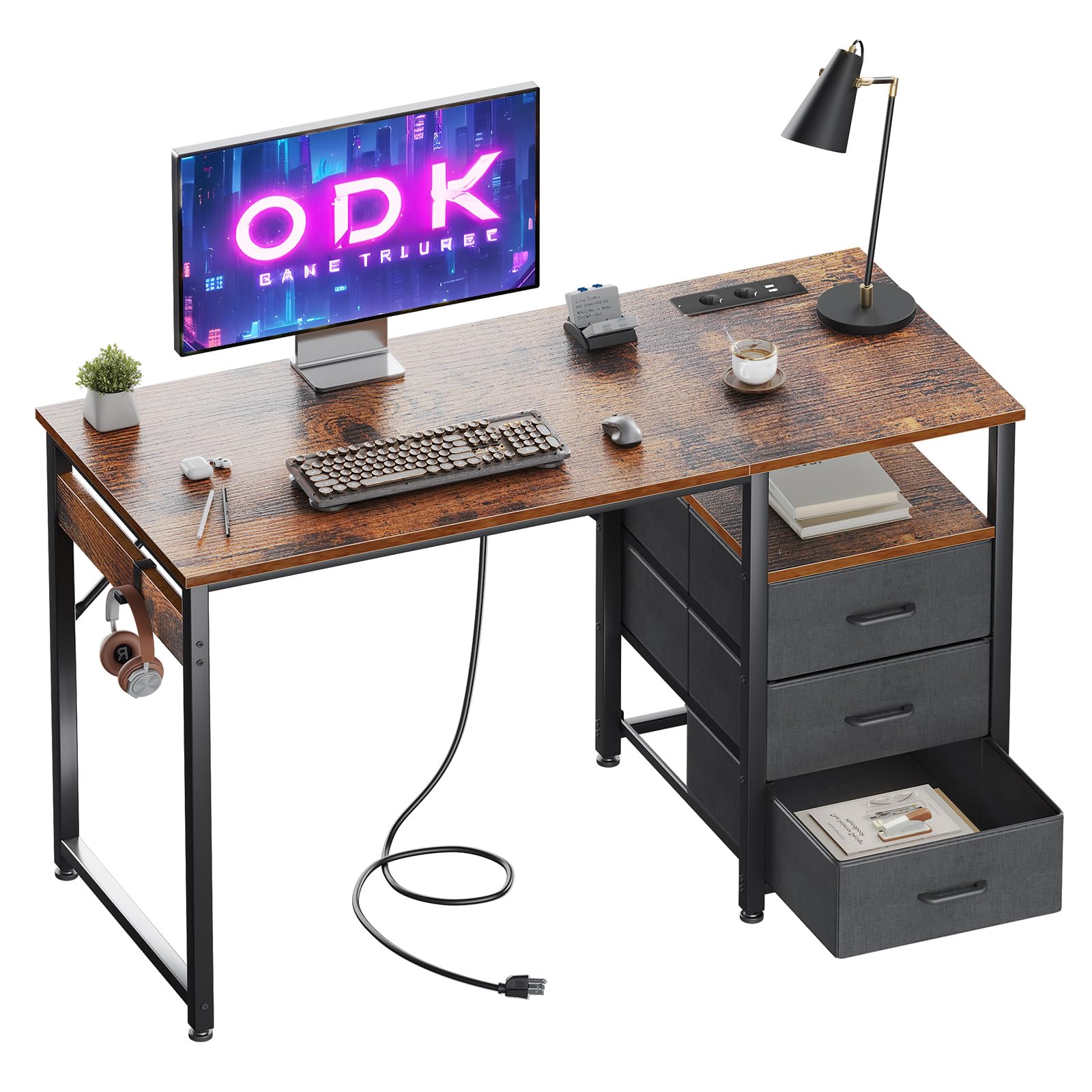 Odk Scrivania Ufficio con 3 Cassetti e Prese USB