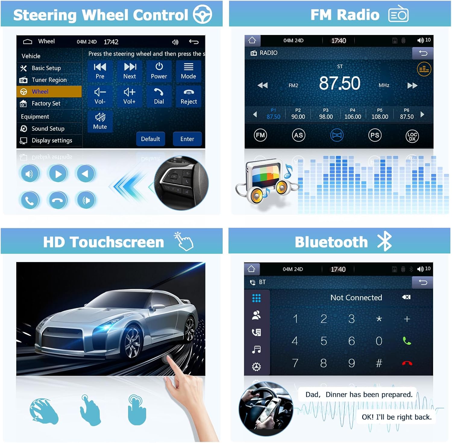 Hikity Autoradio 2 Din 7" Touchscreen con Carplay/Android Auto - immagine 3